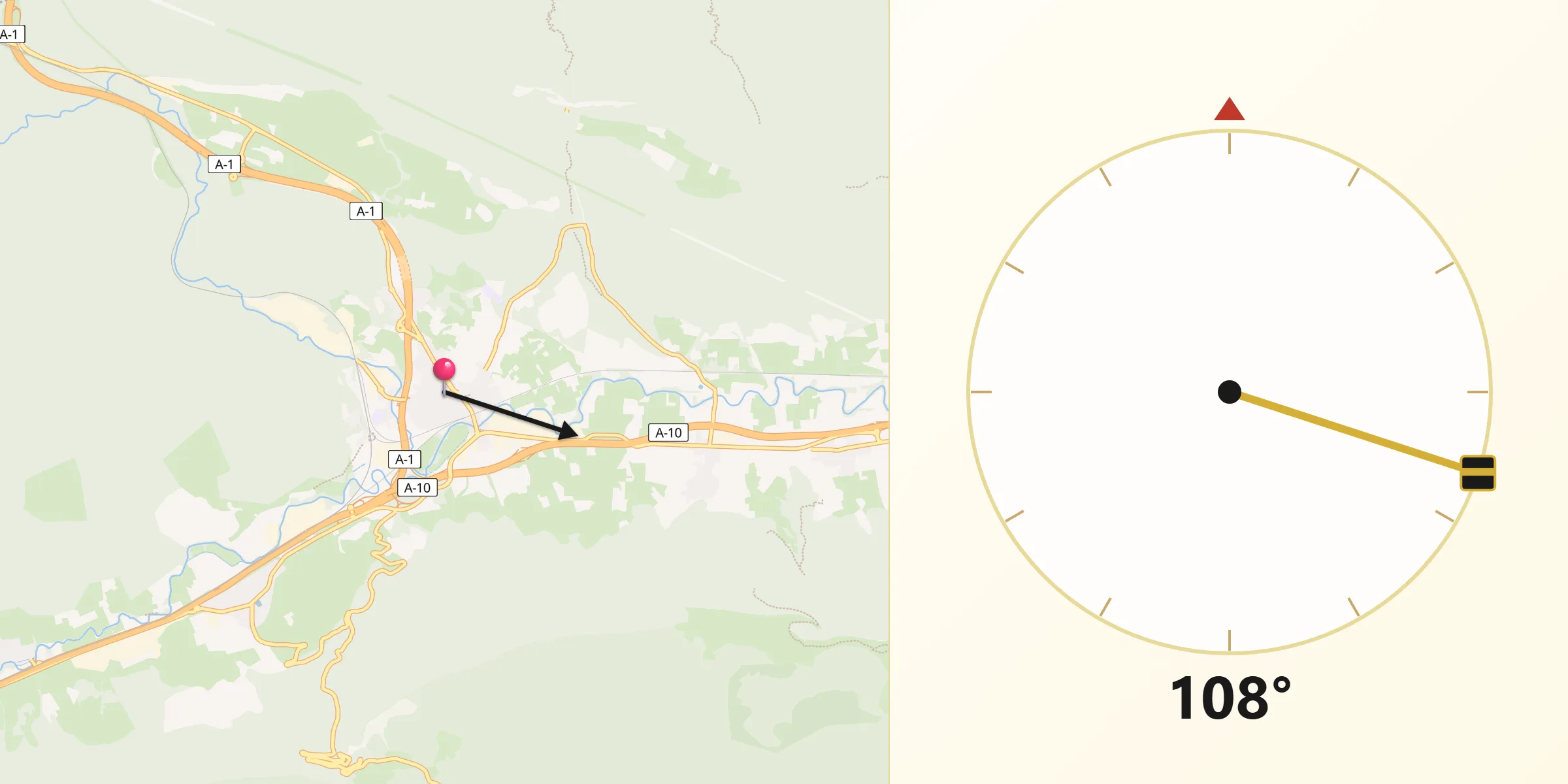 Dirección de la Qibla desde Altsasu/Alsasua