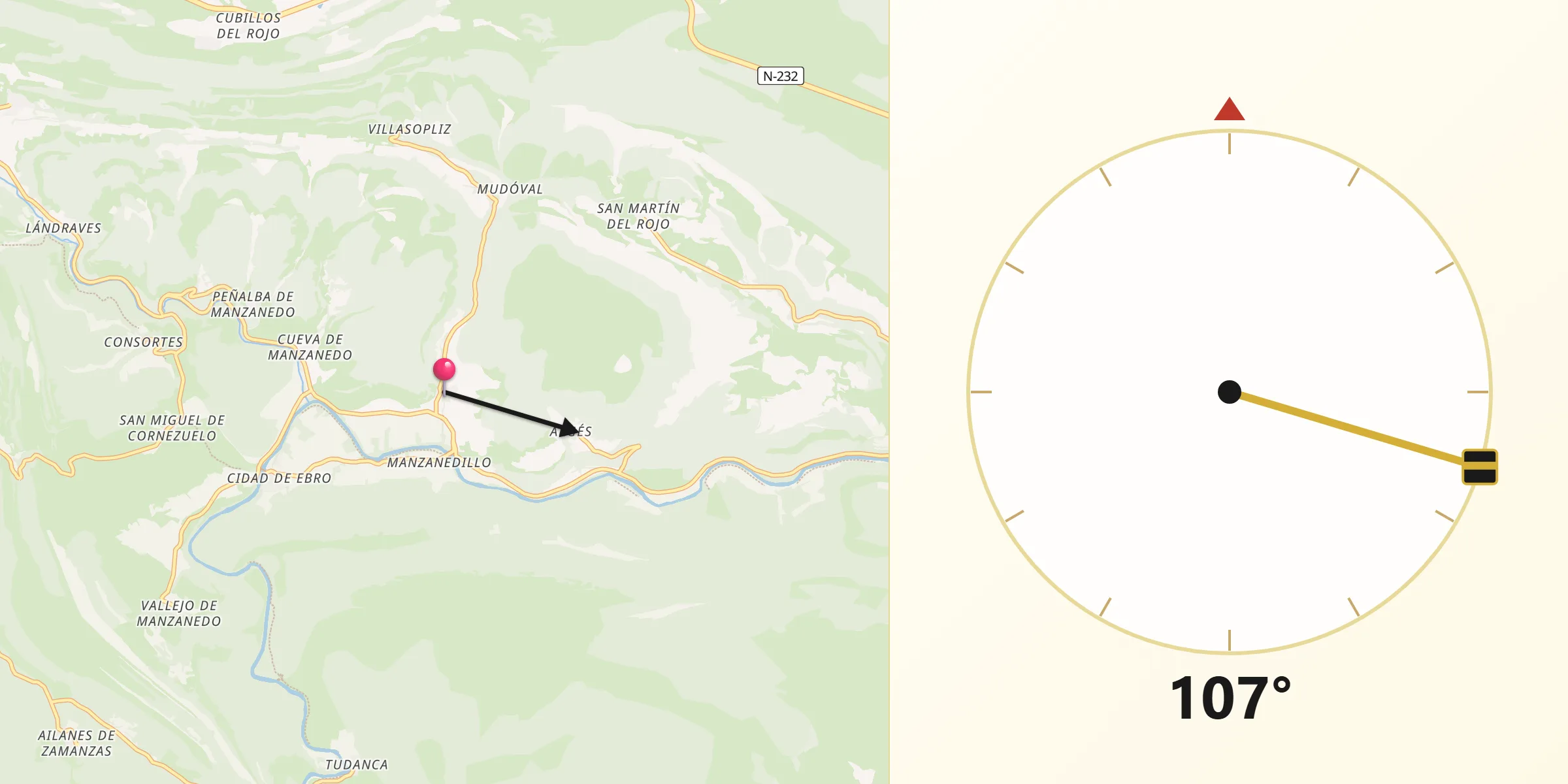 Dirección de la Qibla desde Valle de Manzanedo