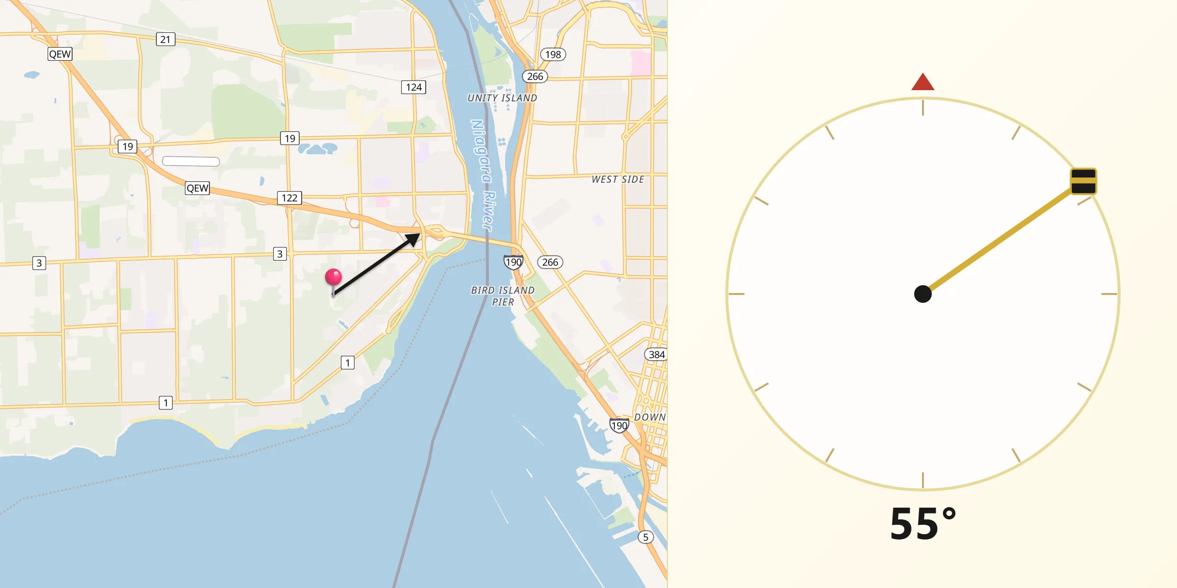Qibla Direction from Fort Erie