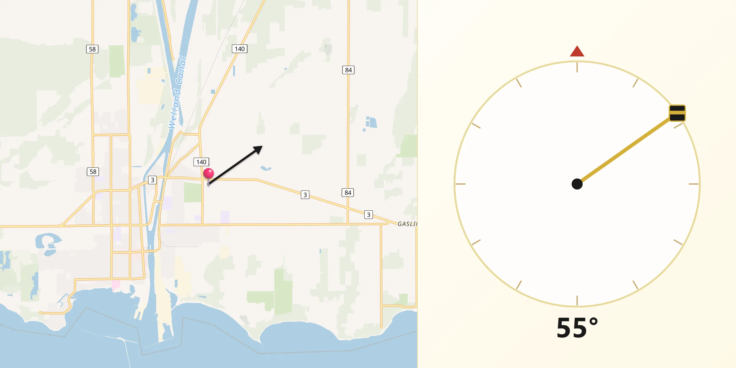 Qibla Direction from Port Colborne