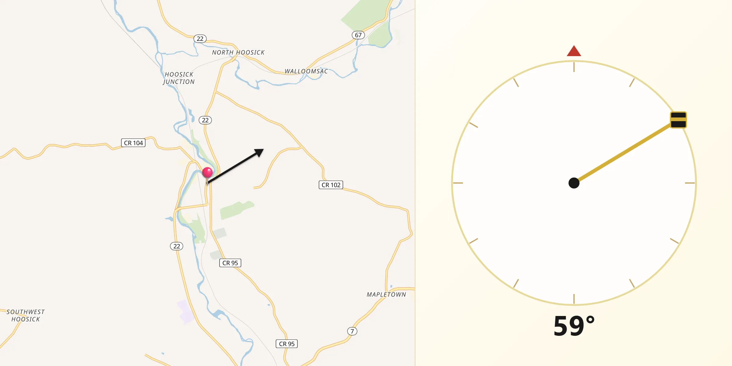 Qibla Direction from Hoosick Falls