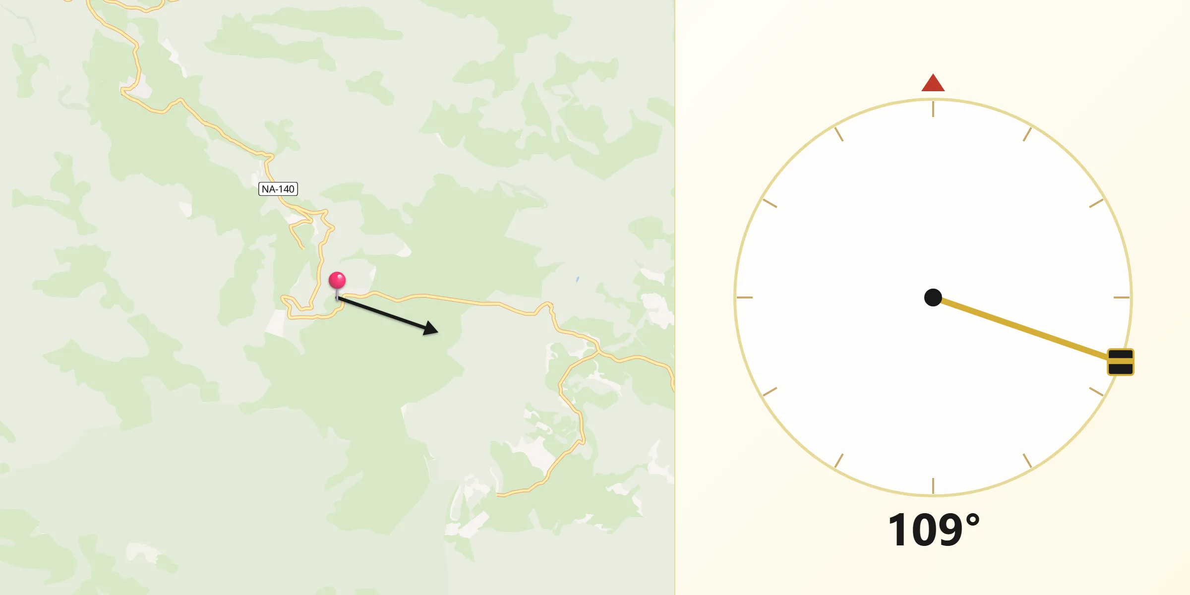 Dirección de la Qibla desde Abaurregaina/Abaurrea Alta