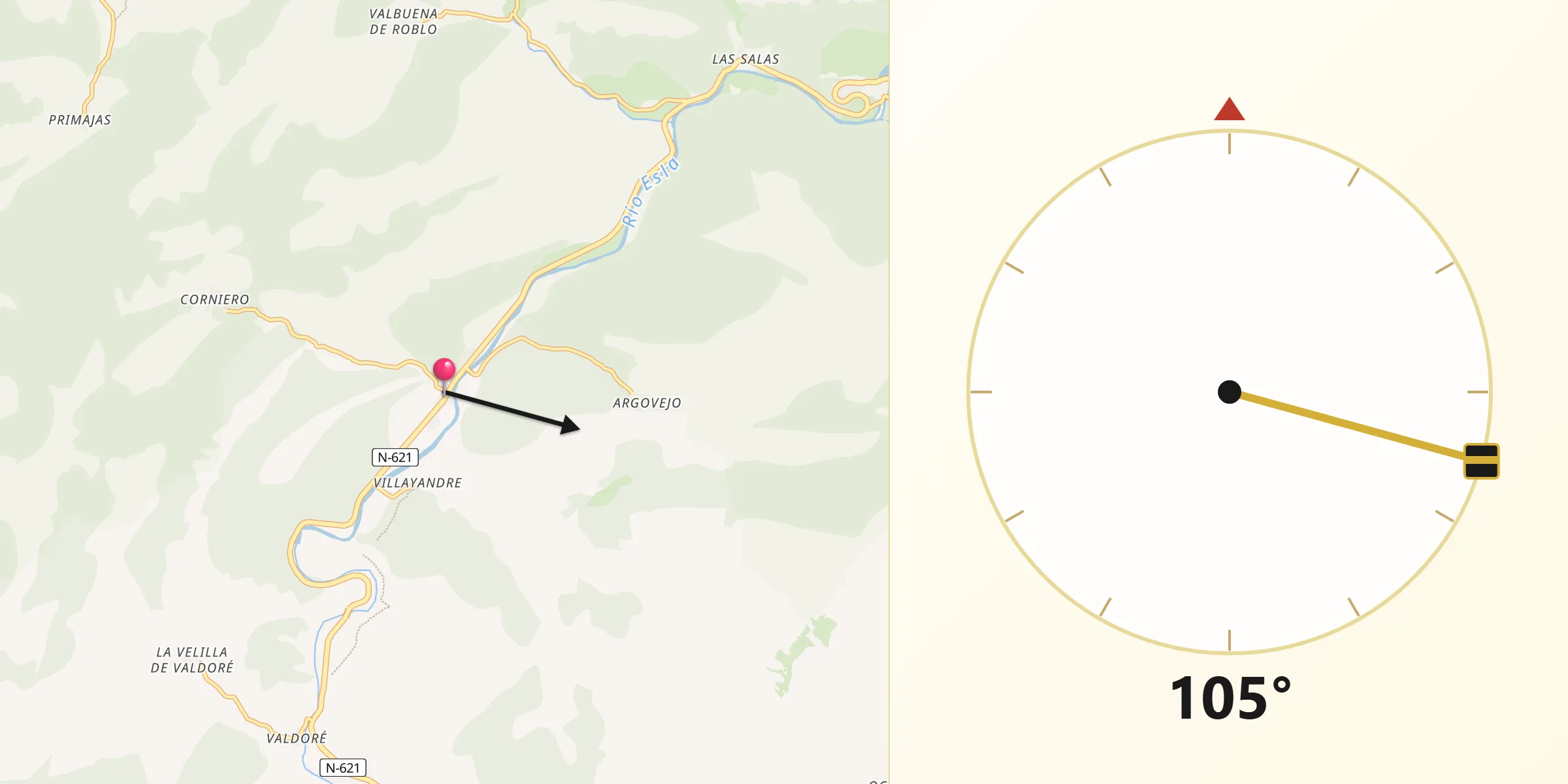 Dirección de la Qibla desde Crémenes