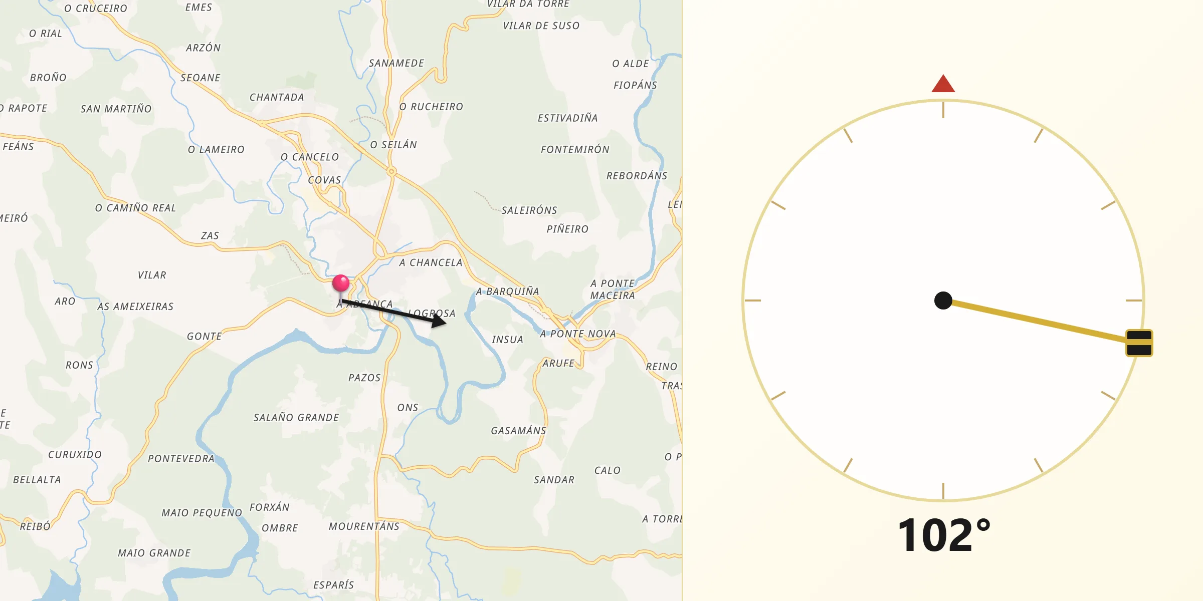 Dirección de la Qibla desde Negreira