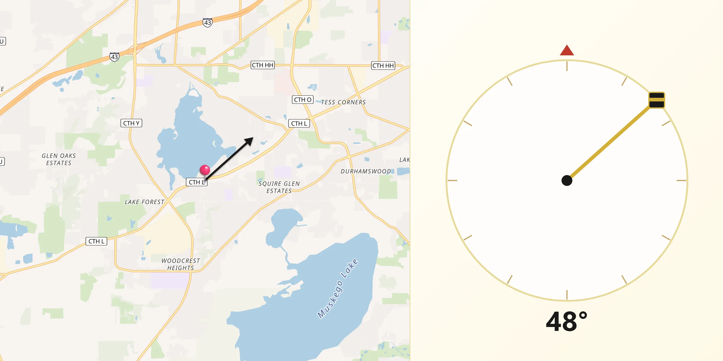 Qibla Direction from Muskego