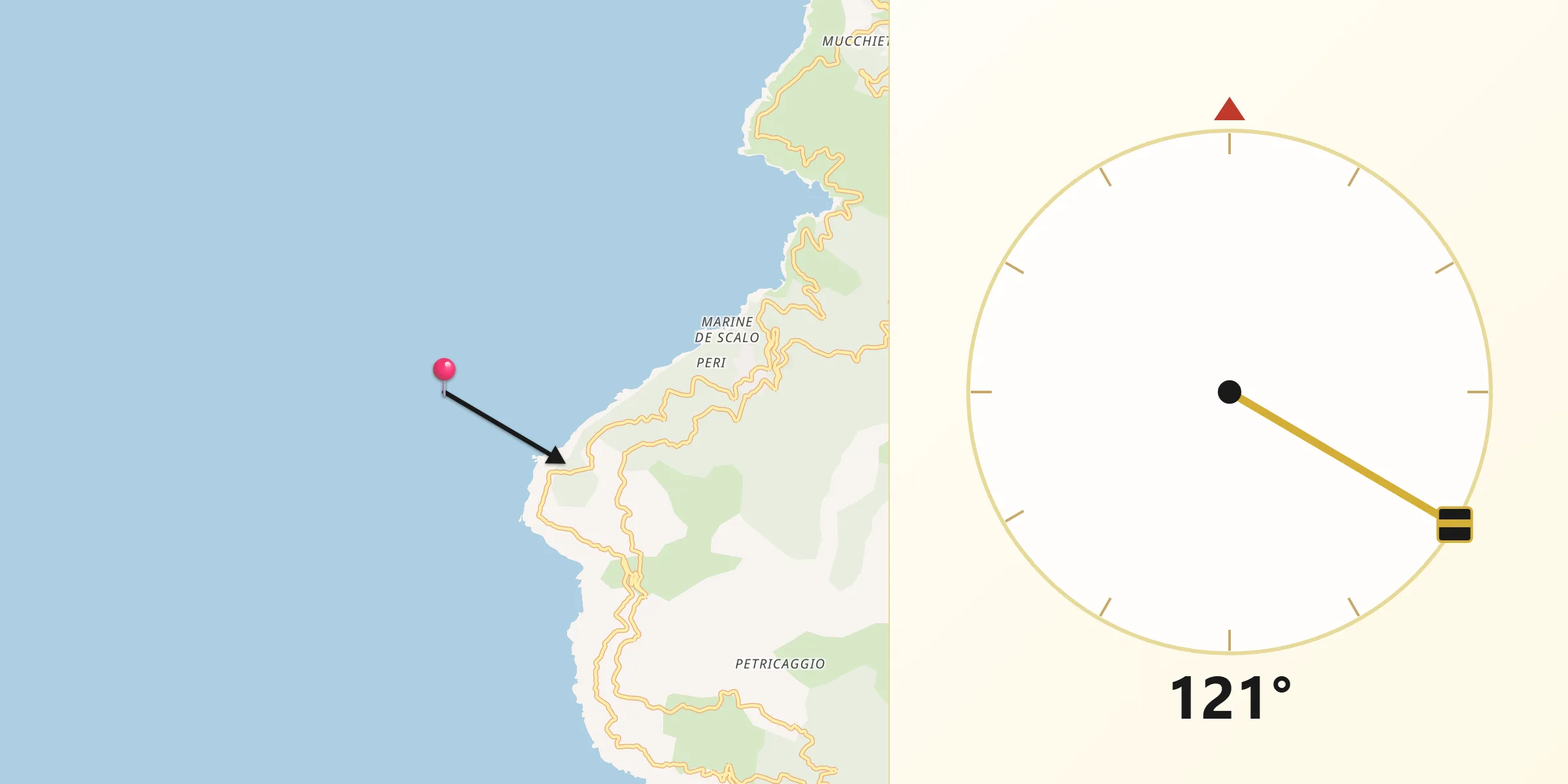 Direction vers la Qibla depuis Pino