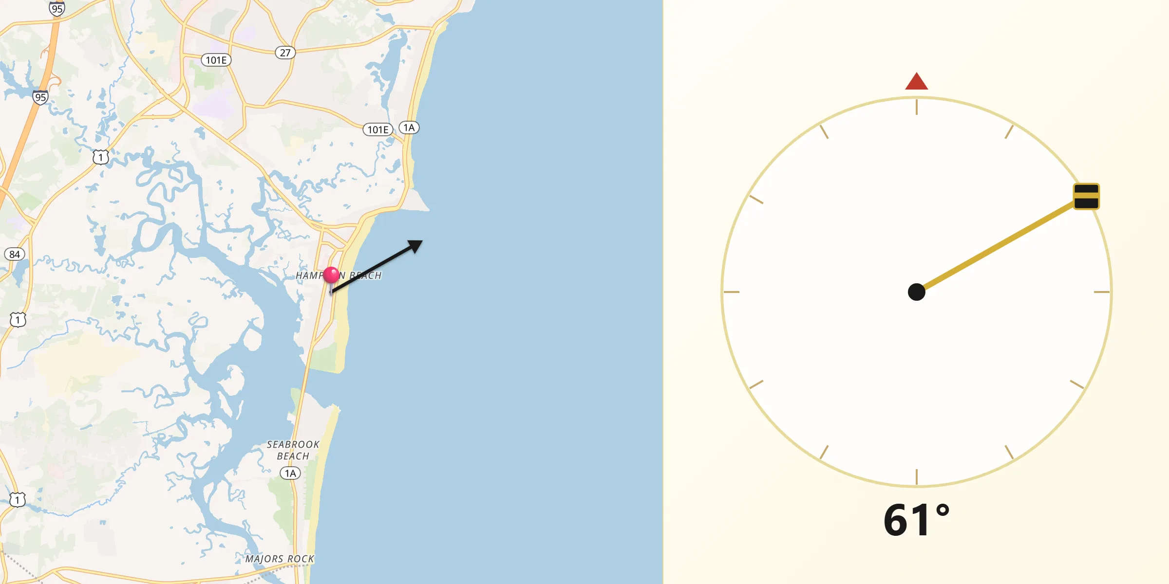 Qibla Direction from Hampton Beach