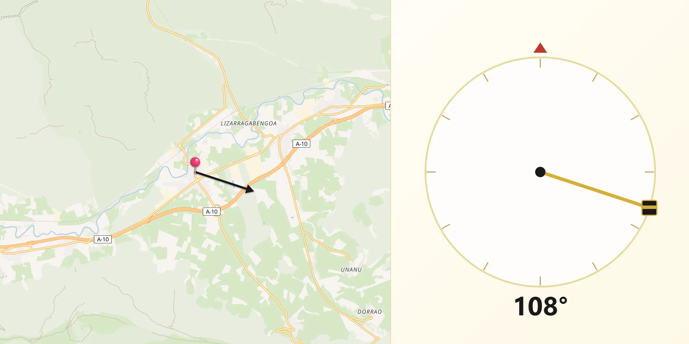 Dirección de la Qibla desde Echarri-Aranaz