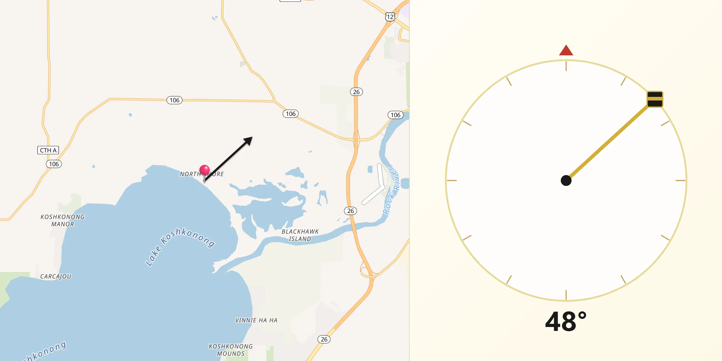 Qibla Direction from Lake Koshkonong