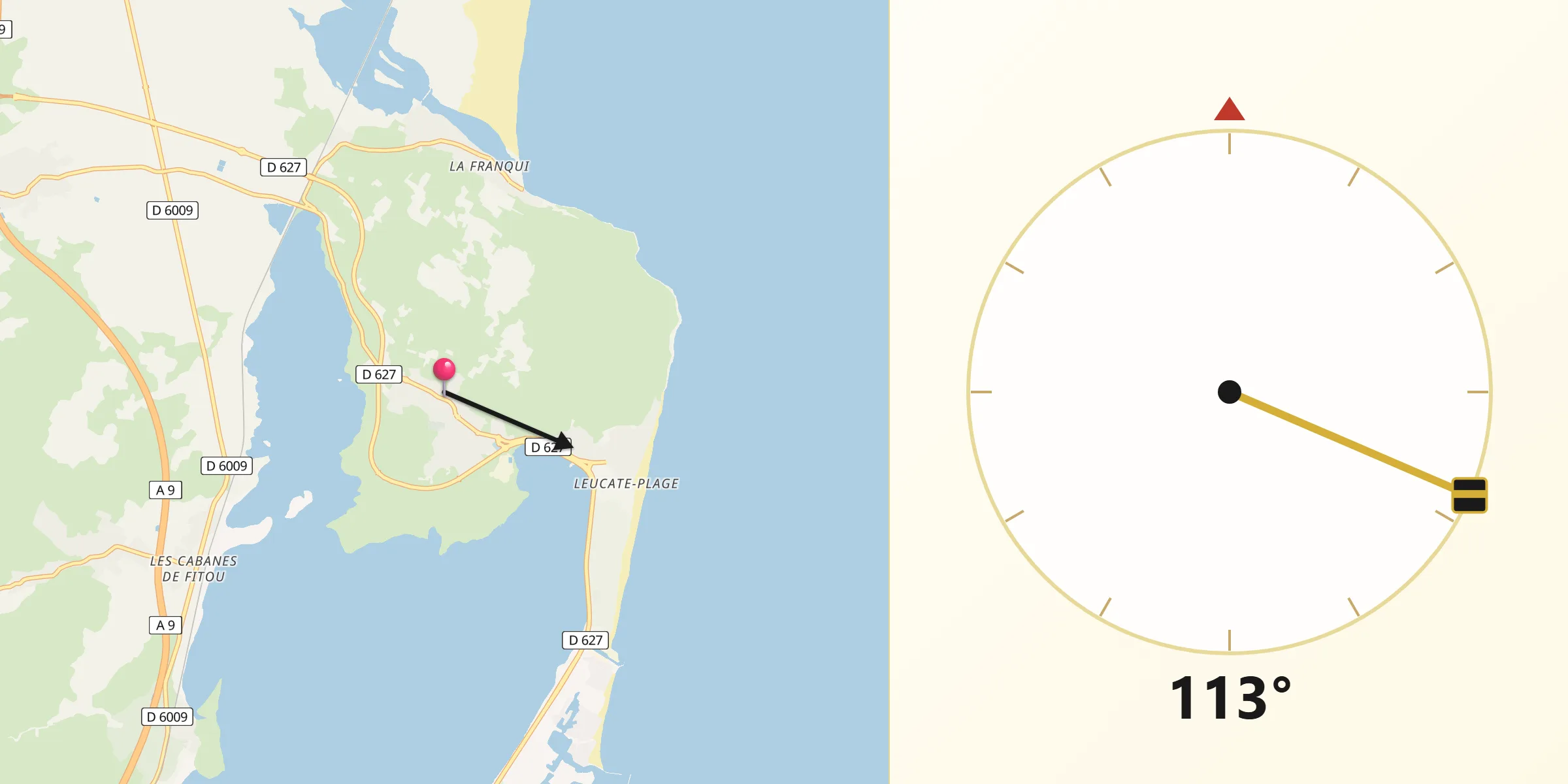 Direction vers la Qibla depuis Leucate