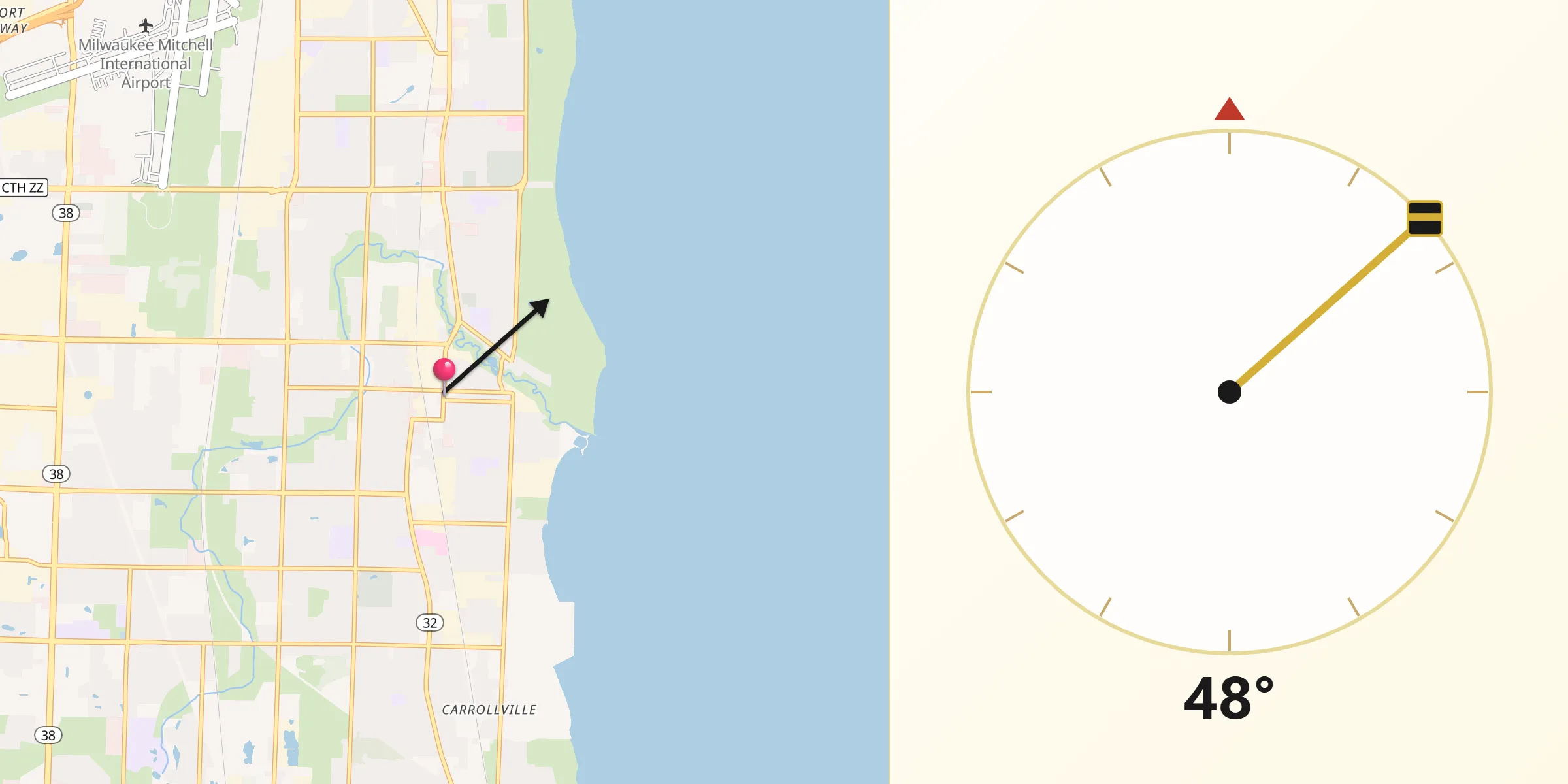 Qibla Direction from South Milwaukee