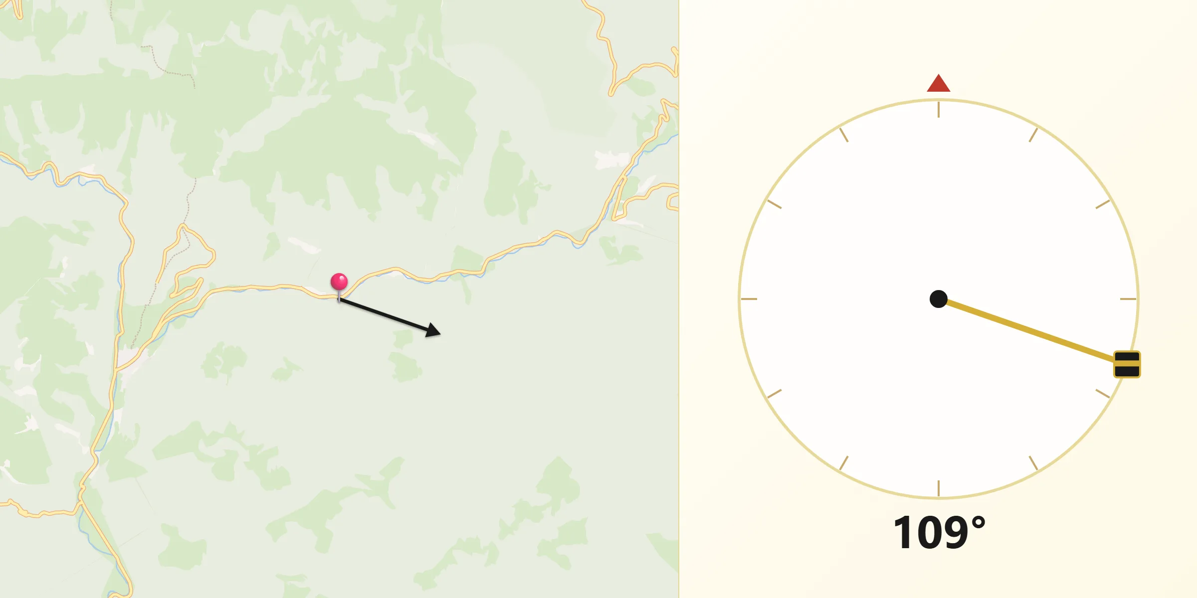 Dirección de la Qibla desde Izalzu/Itzaltzu