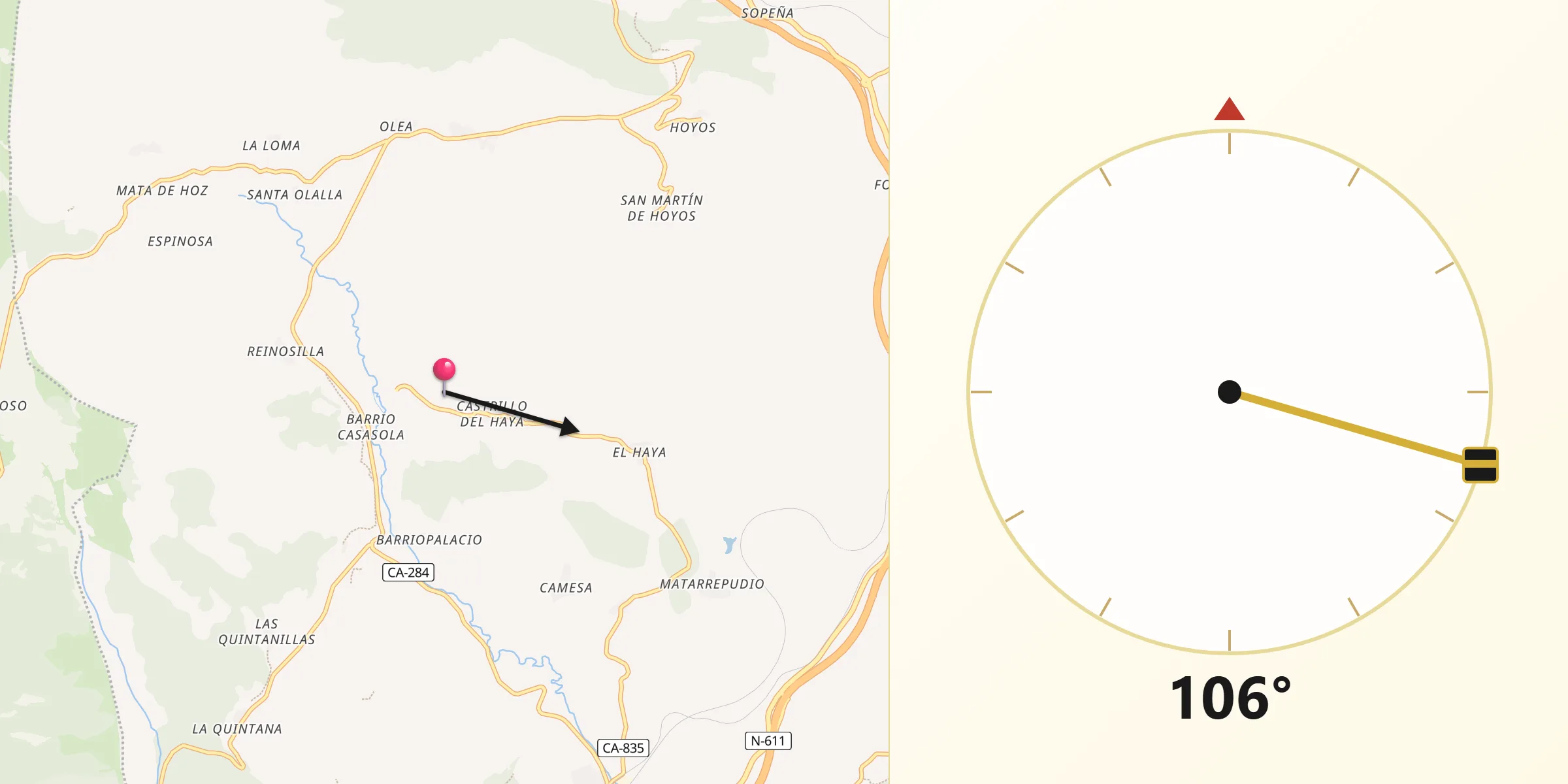 Dirección de la Qibla desde Valdeolea