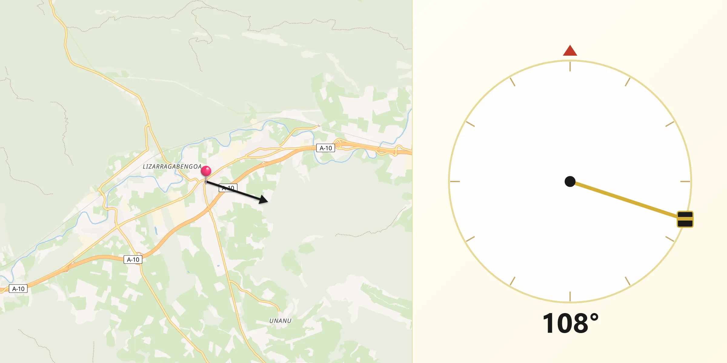 Dirección de la Qibla desde Arbizu
