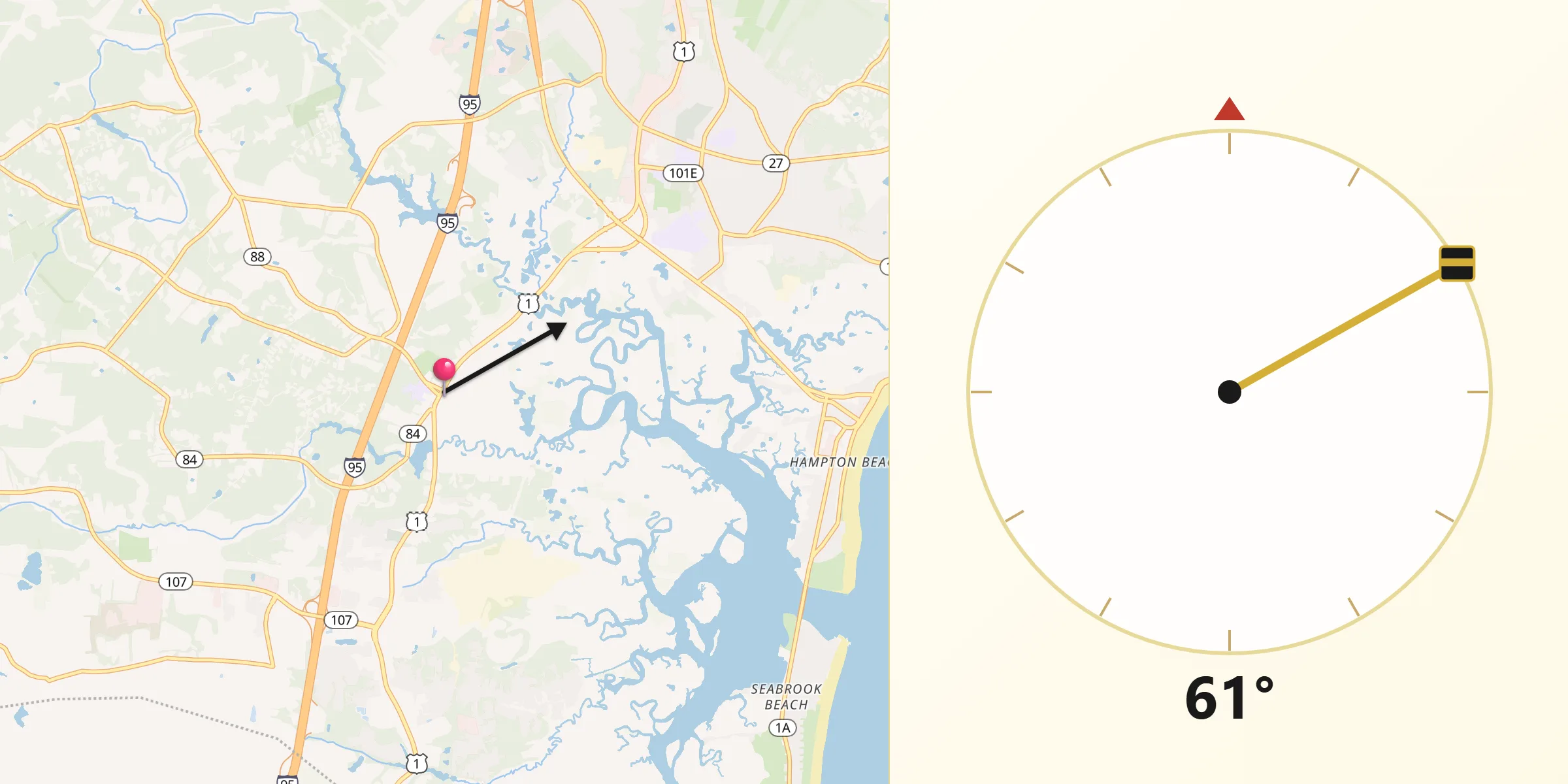 Qibla Direction from Hampton Falls