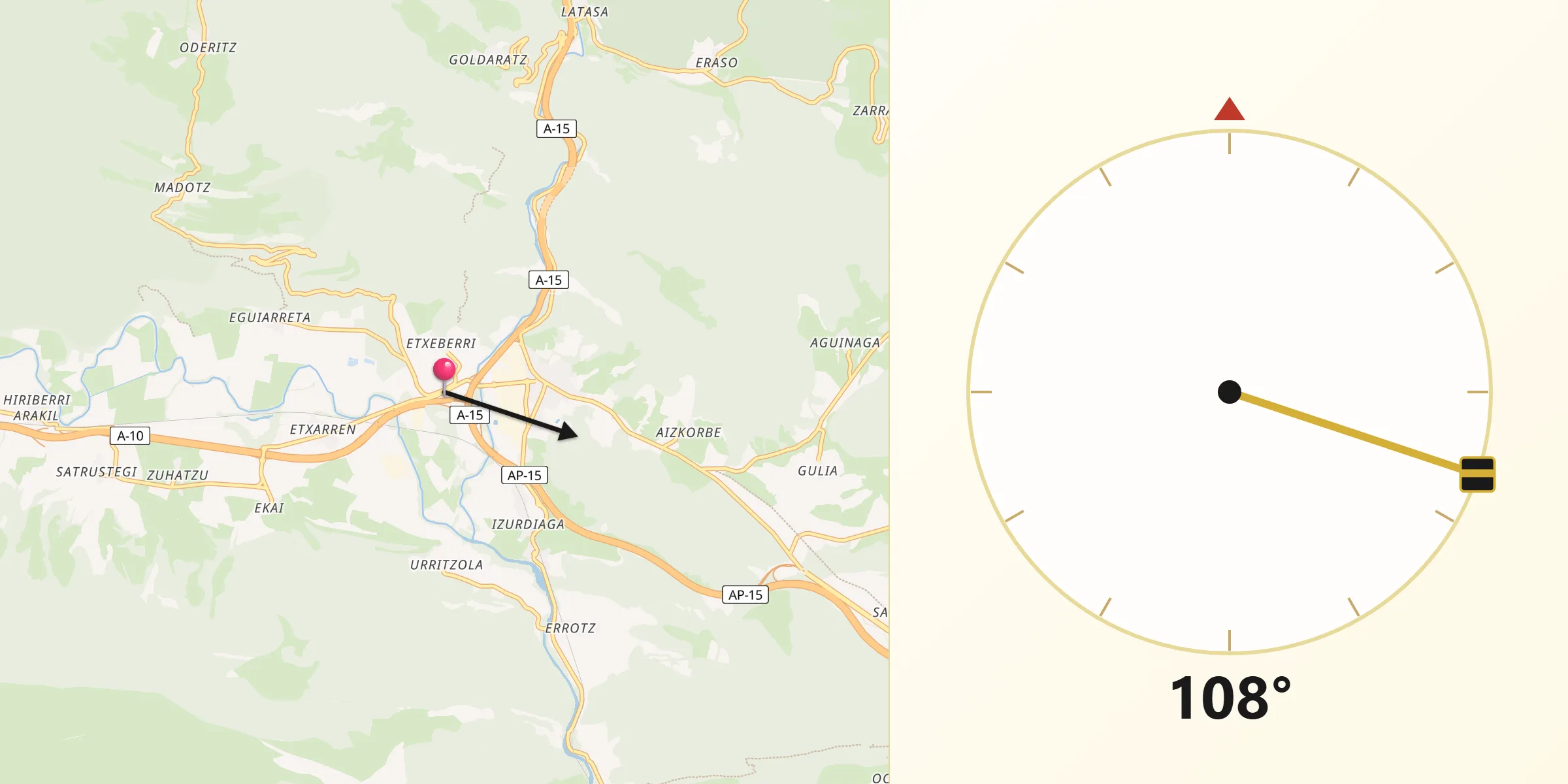 Dirección de la Qibla desde Arakil