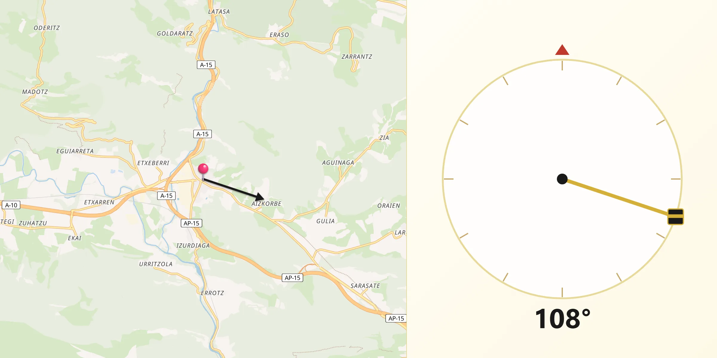 Dirección de la Qibla desde Irurtzun