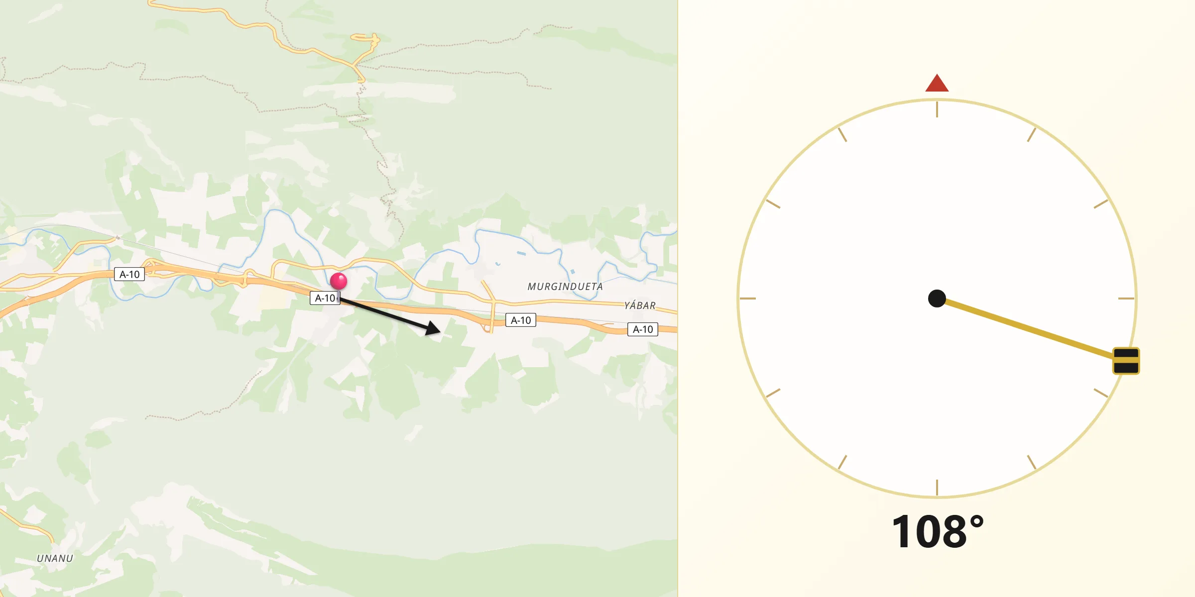 Dirección de la Qibla desde Uharte-Arakil