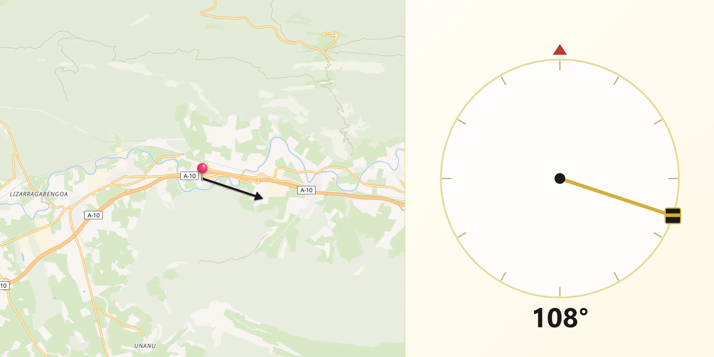 Dirección de la Qibla desde Arruazu