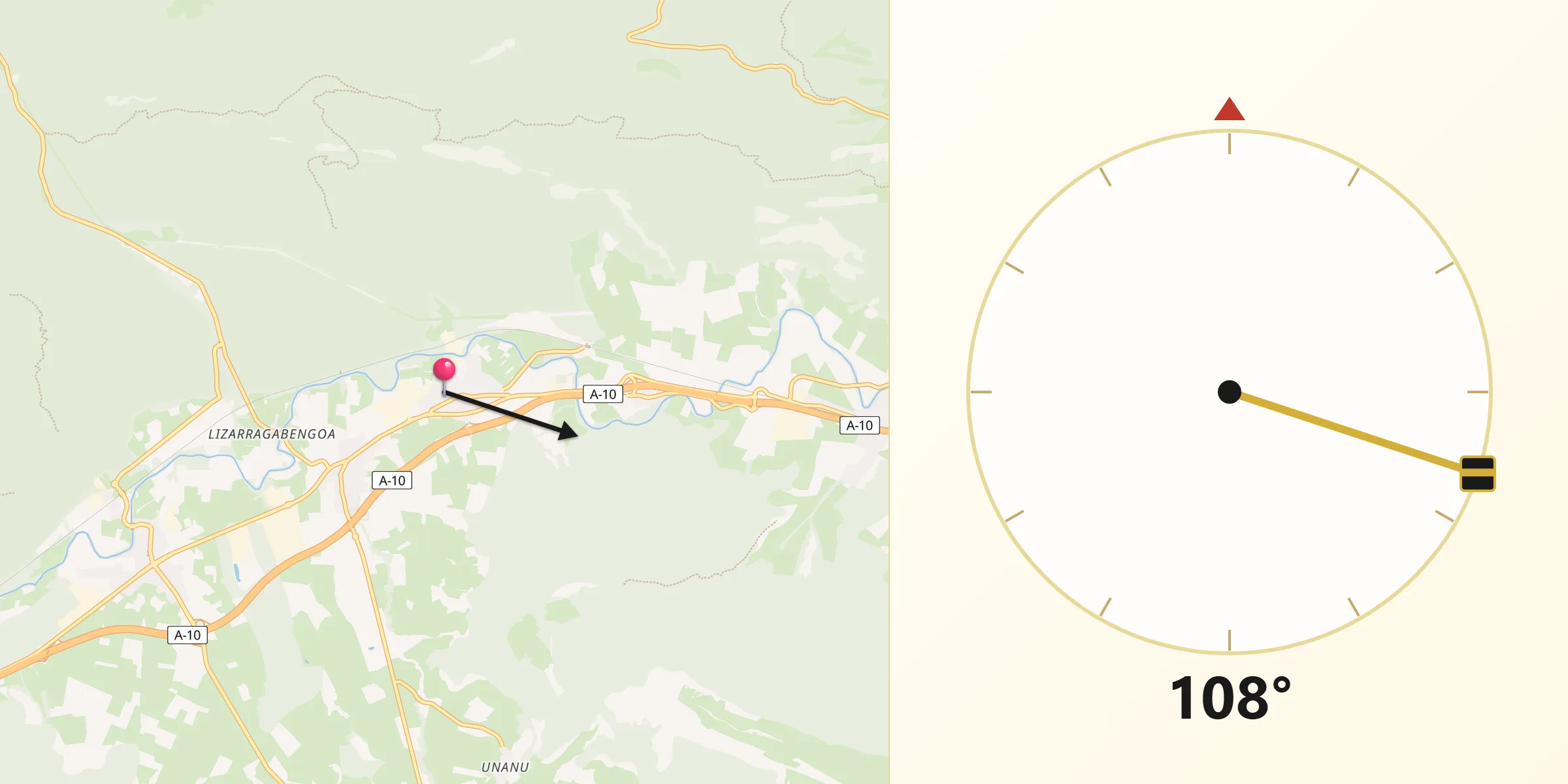 Dirección de la Qibla desde Lakuntza