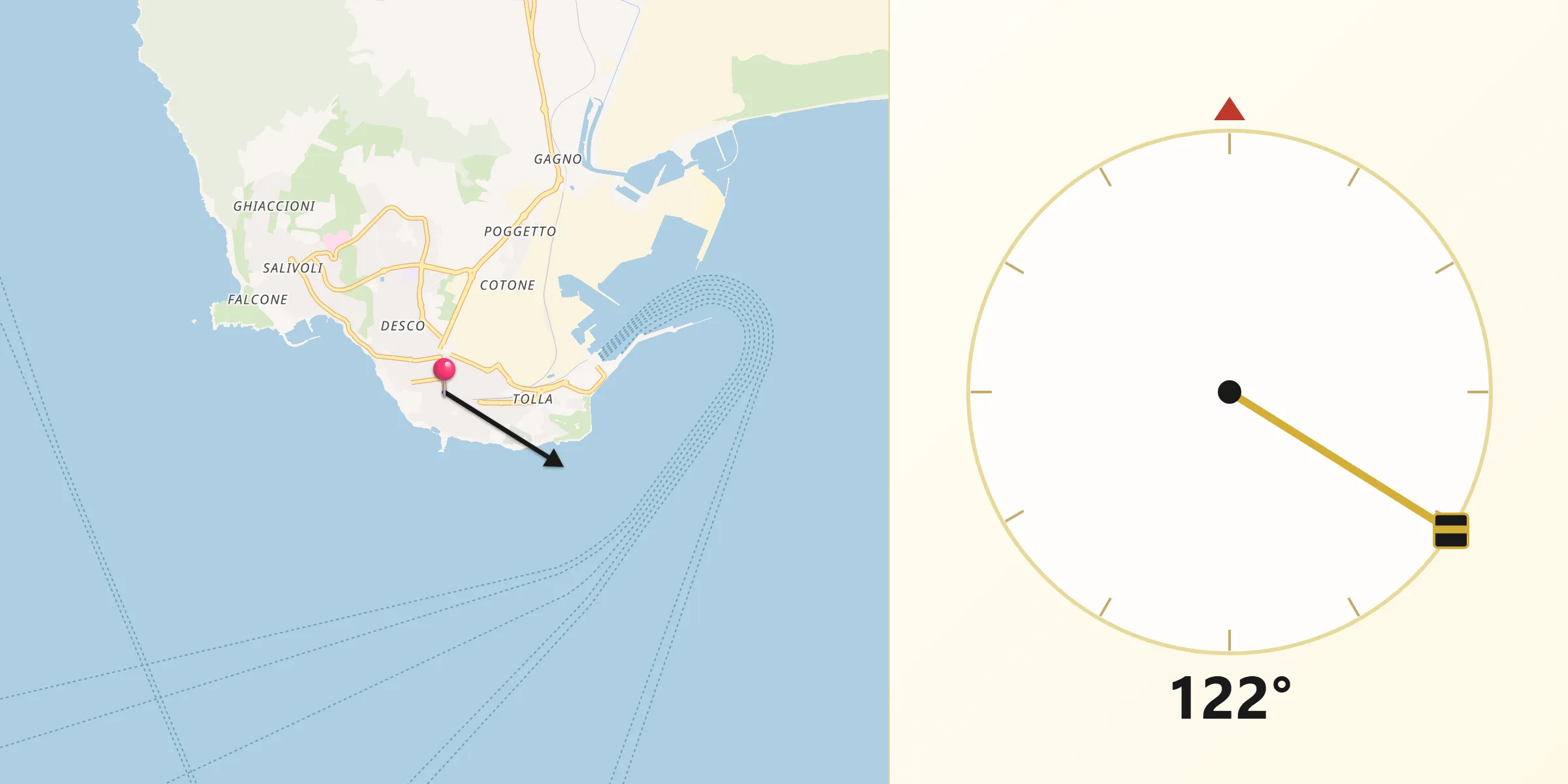 Direzione della Qibla da Piombino
