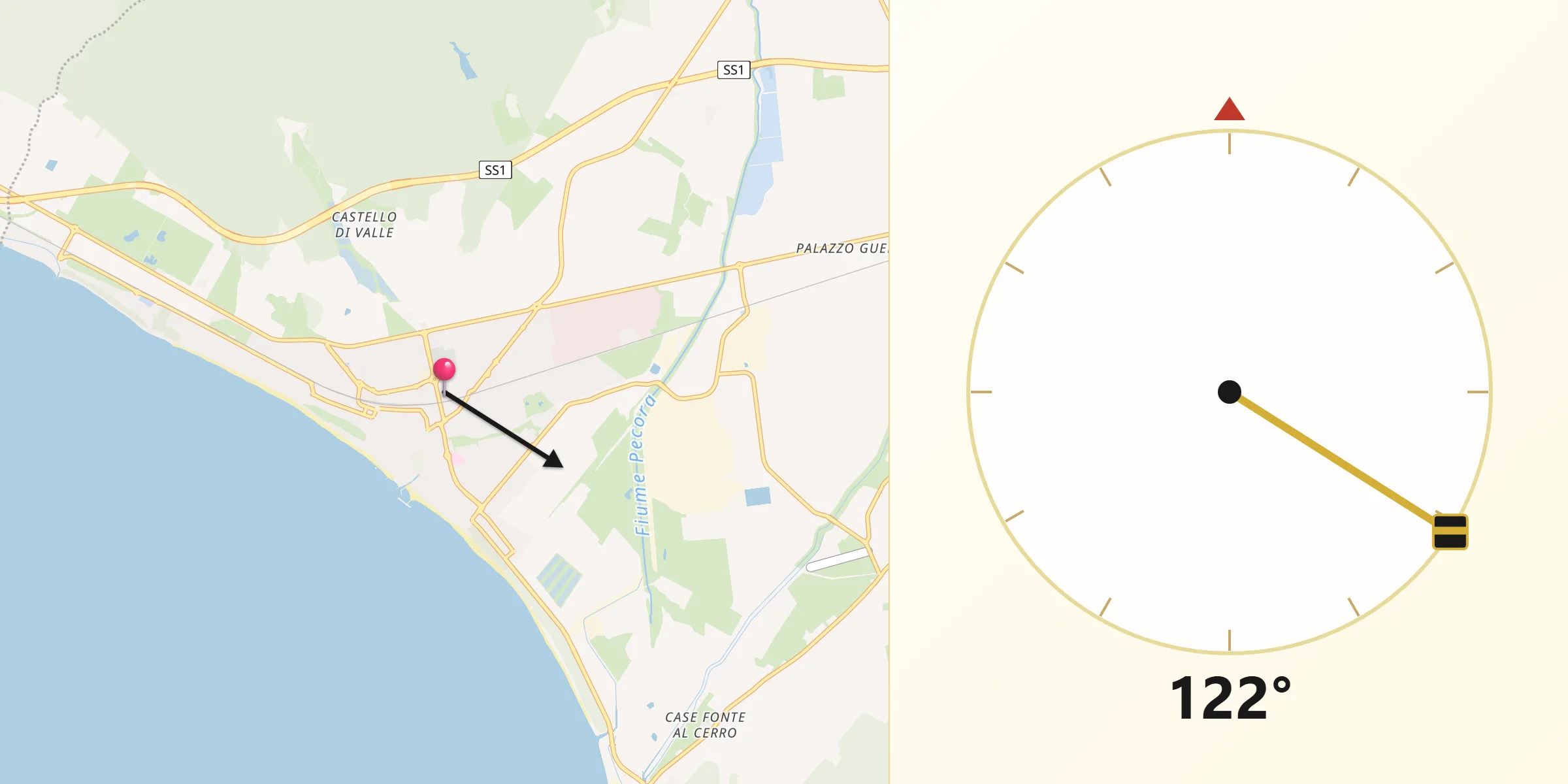 Direzione della Qibla da Follonica