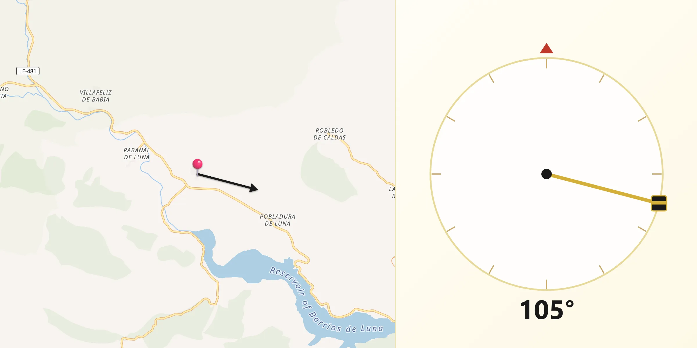 Dirección de la Qibla desde Sena de Luna