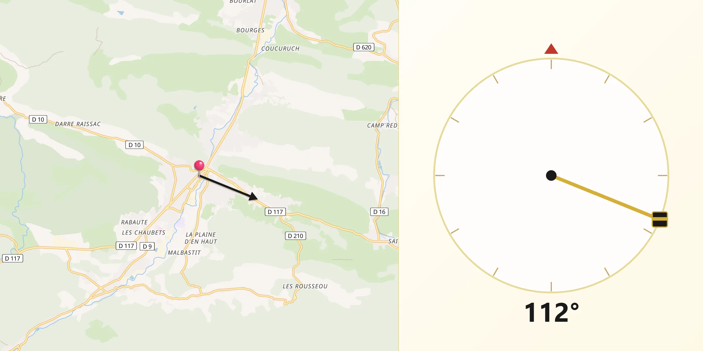 Direction vers la Qibla depuis Lavelanet