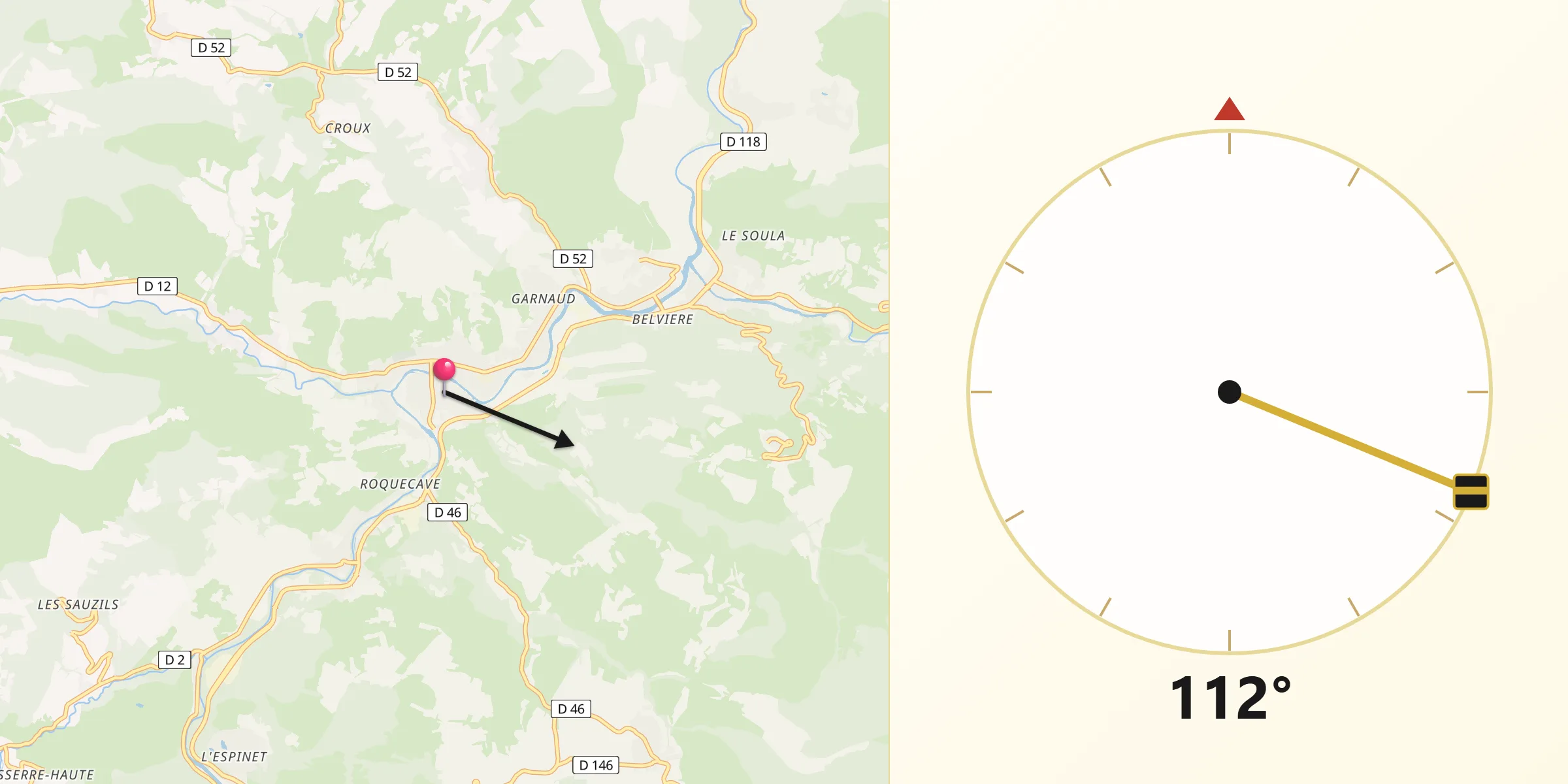 Direction vers la Qibla depuis Espéraza