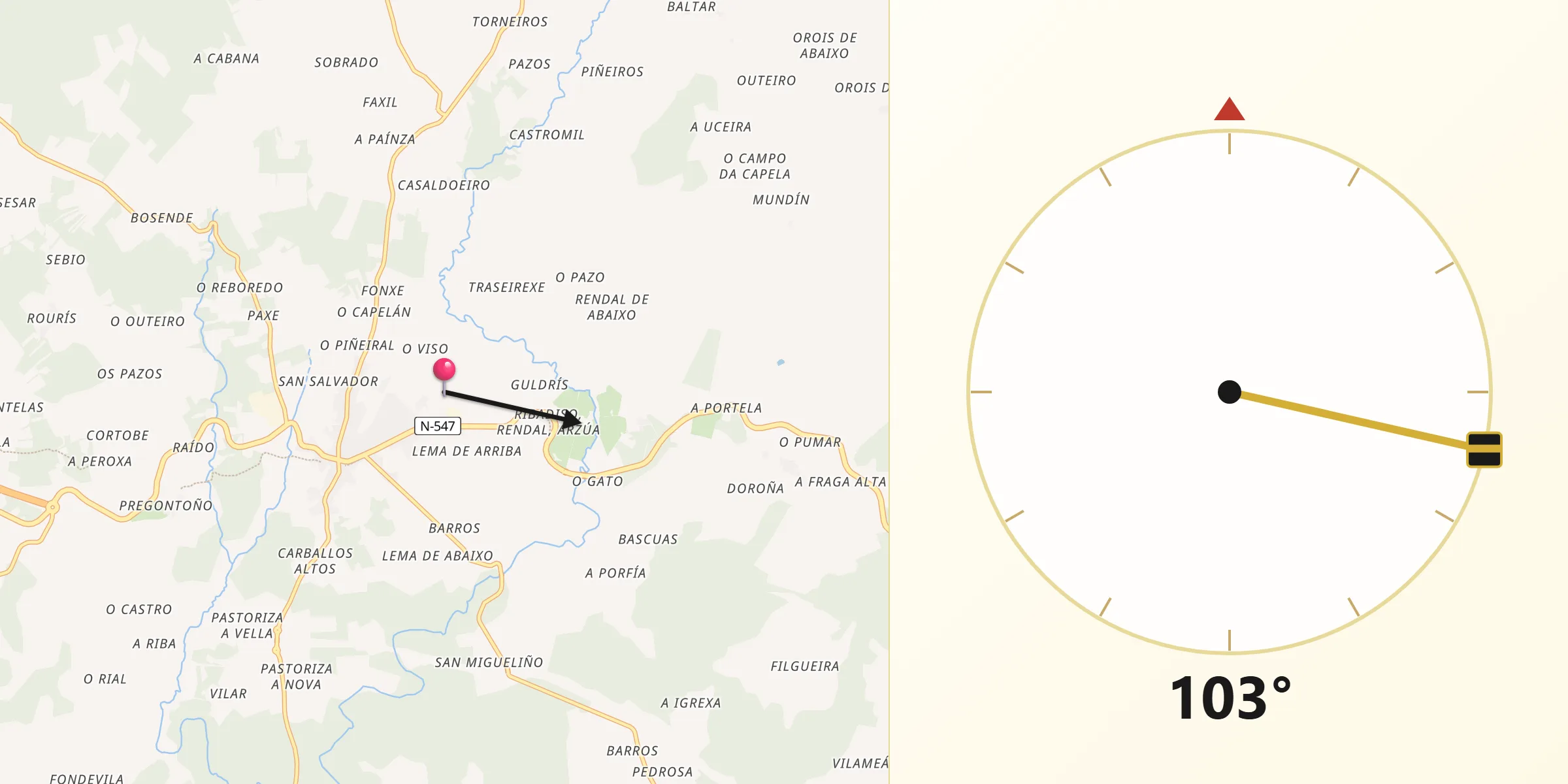 Dirección de la Qibla desde Arzúa