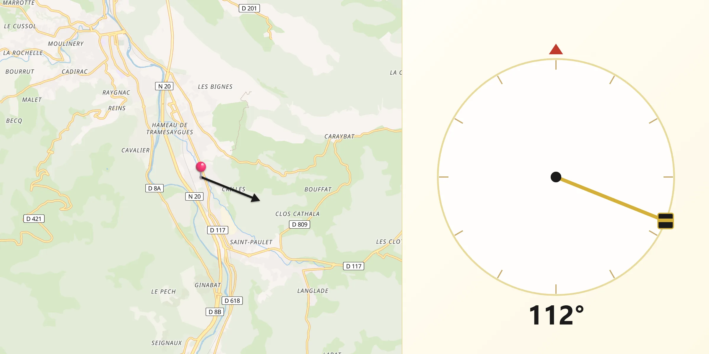 Direction vers la Qibla depuis Montgaillard