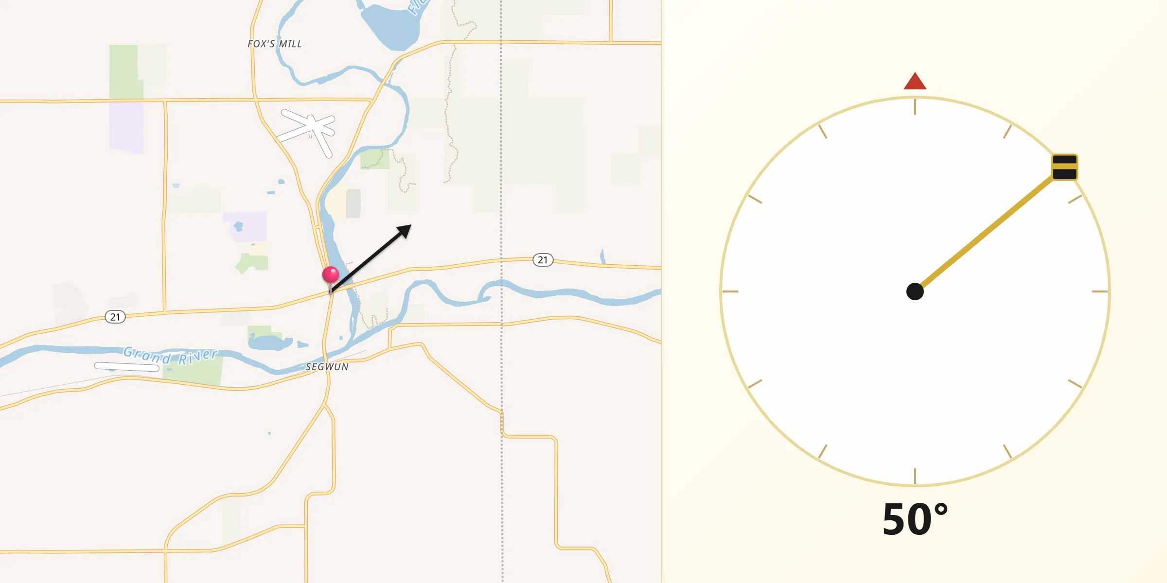 Dirección de la Qibla desde Lowell