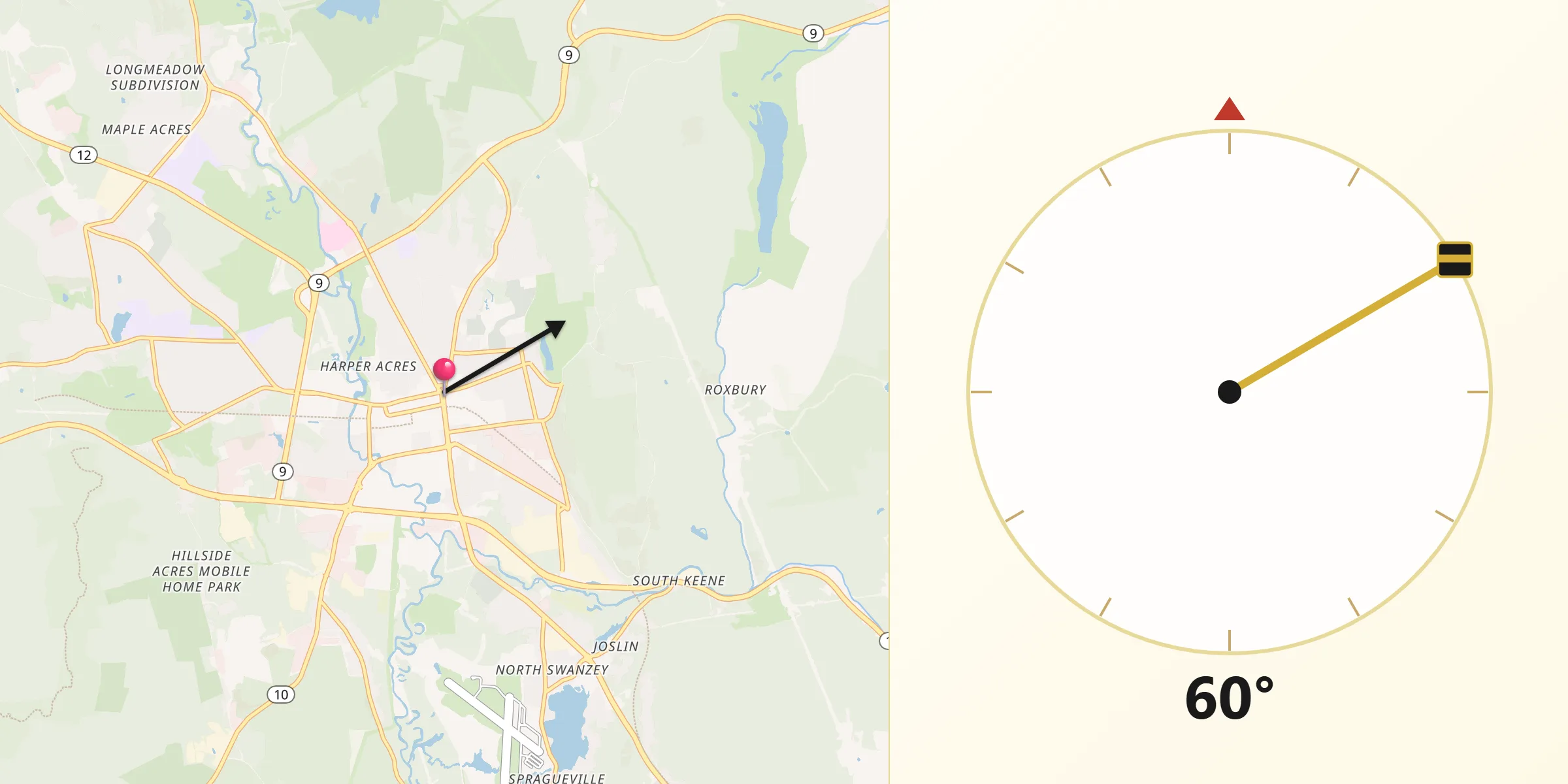 Qibla Direction from Keene