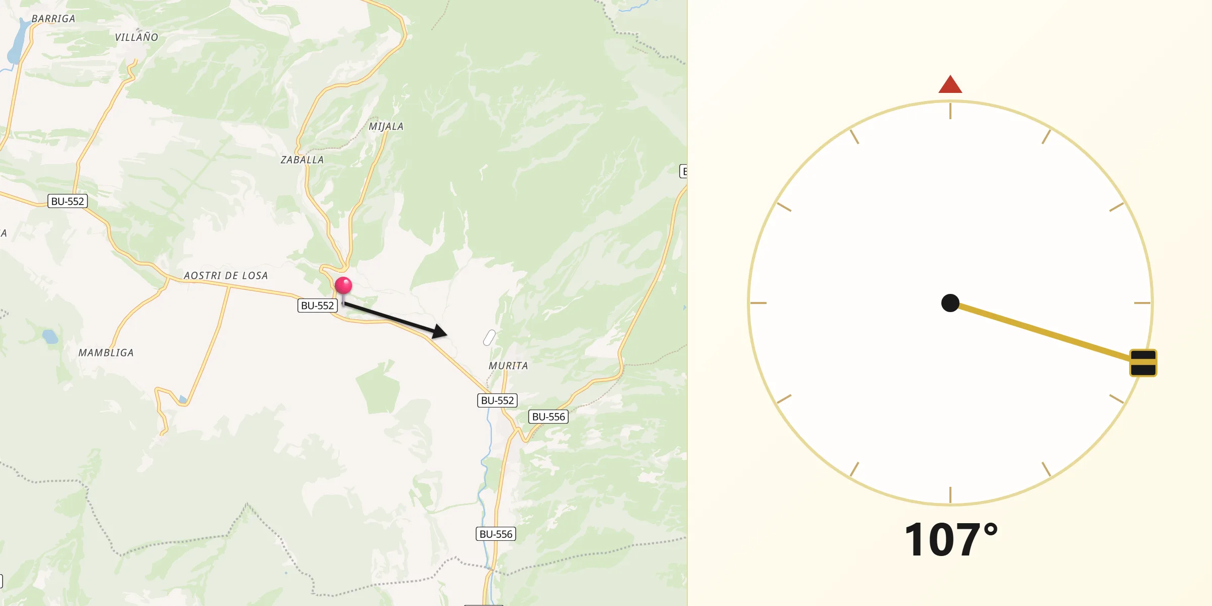 Dirección de la Qibla desde Junta de Villalba de Losa