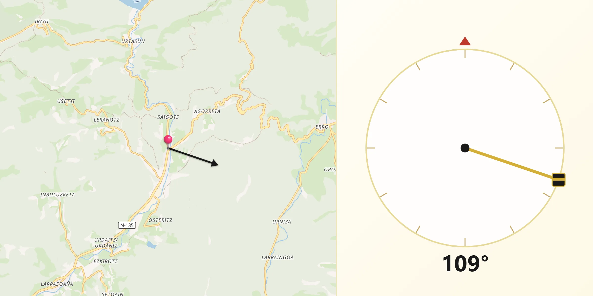 Dirección de la Qibla desde Esteribar