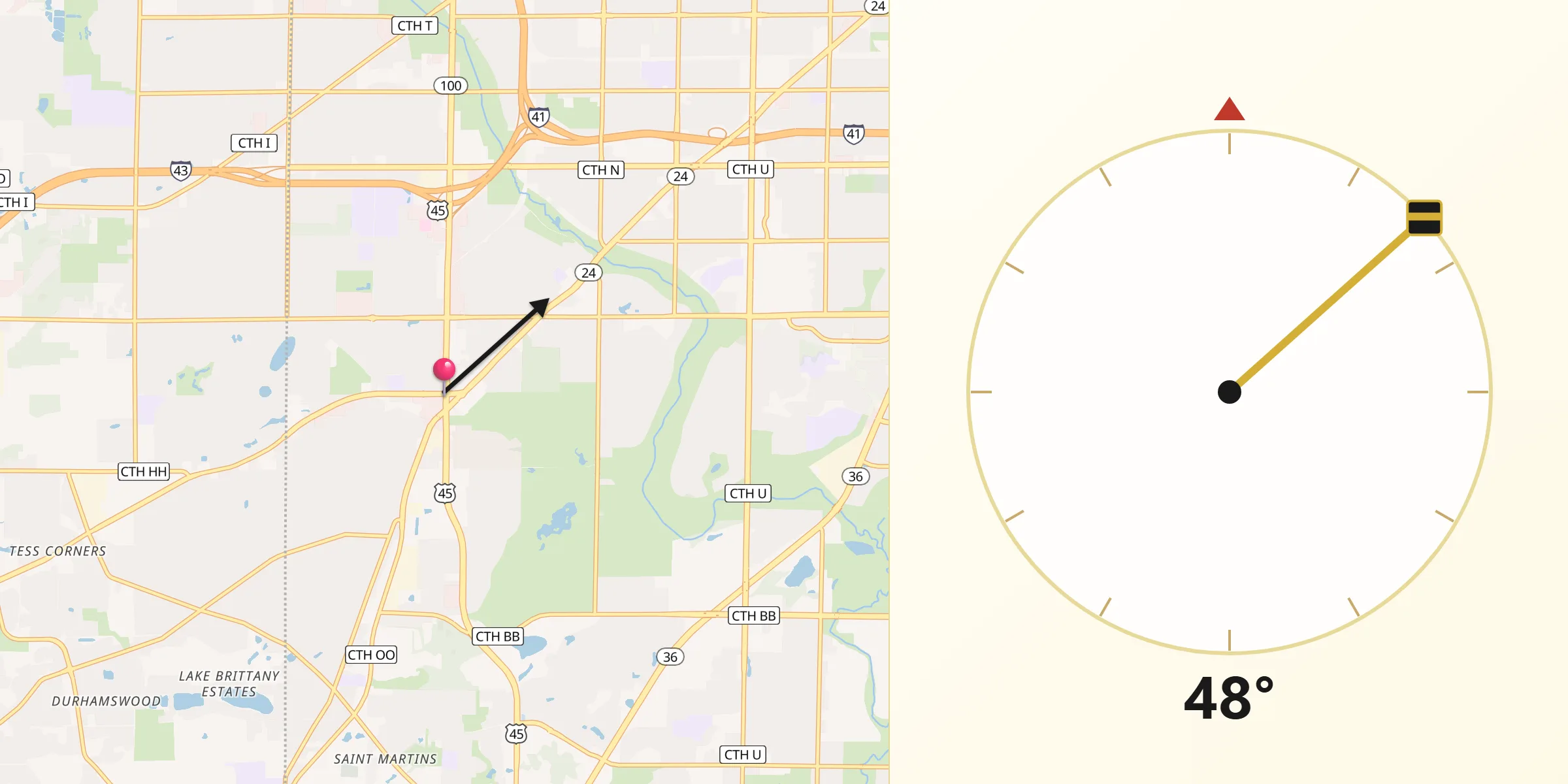 Qibla Direction from Hales Corners