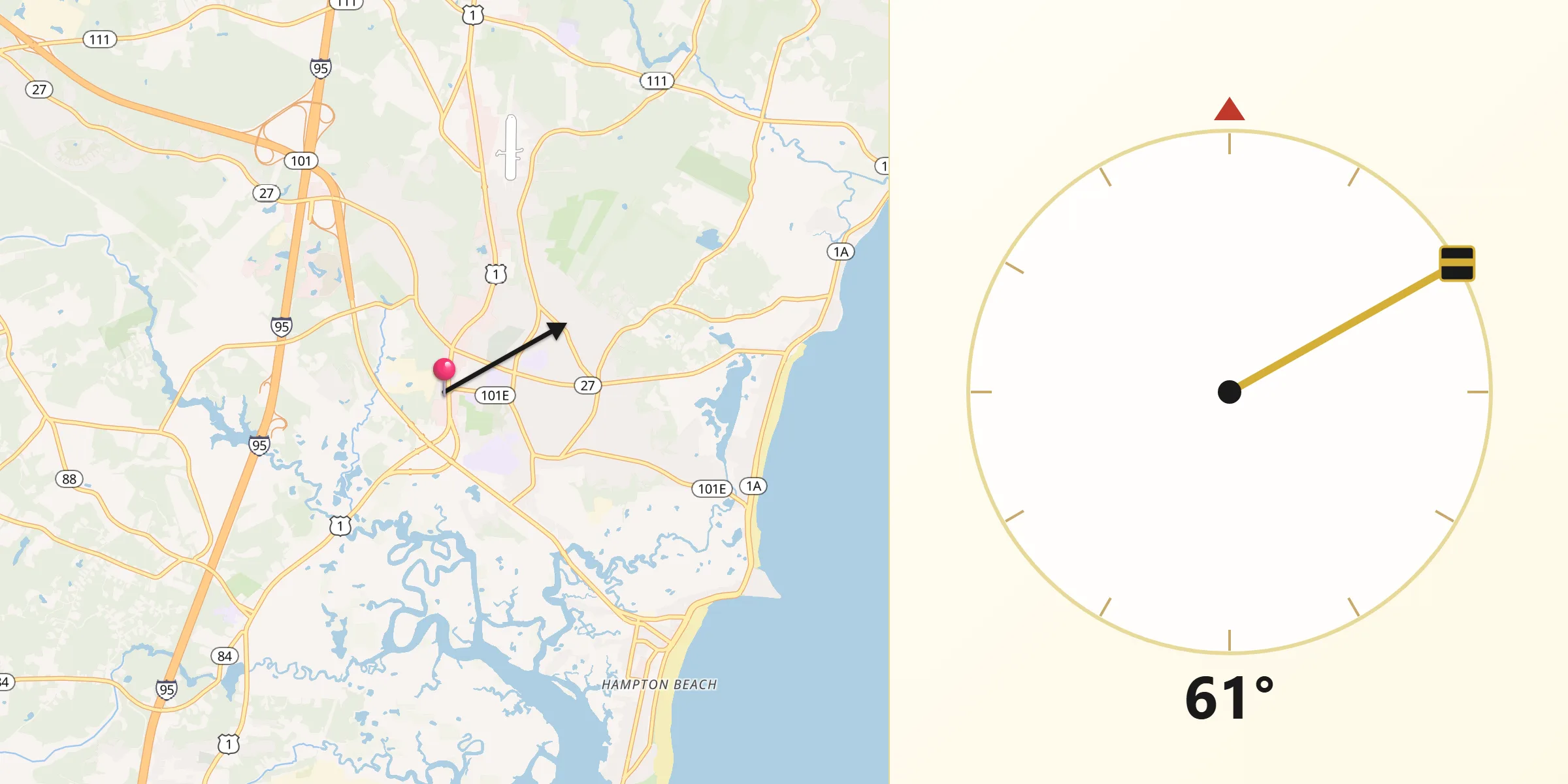 Dirección de la Qibla desde Hampton
