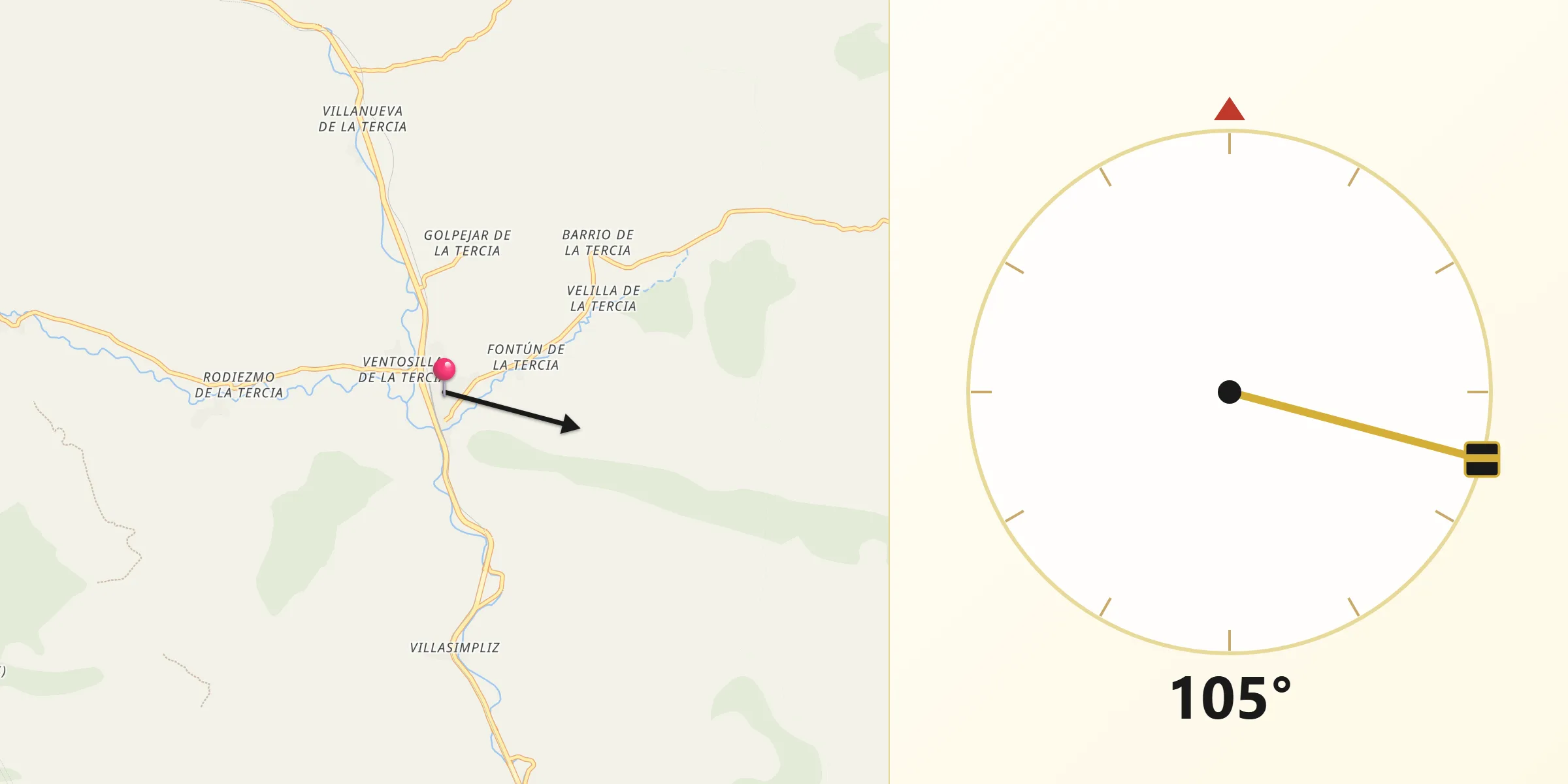 Dirección de la Qibla desde Villamanín
