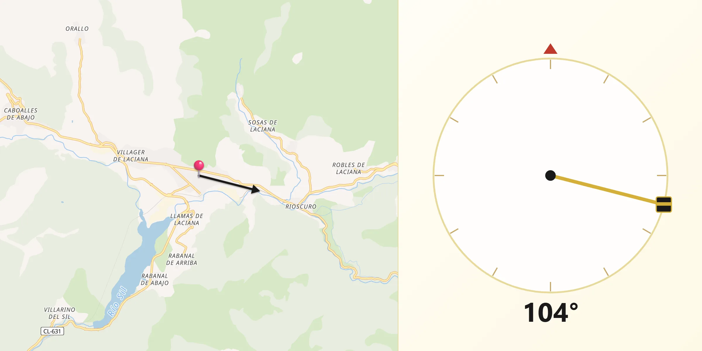 Dirección de la Qibla desde Villablino