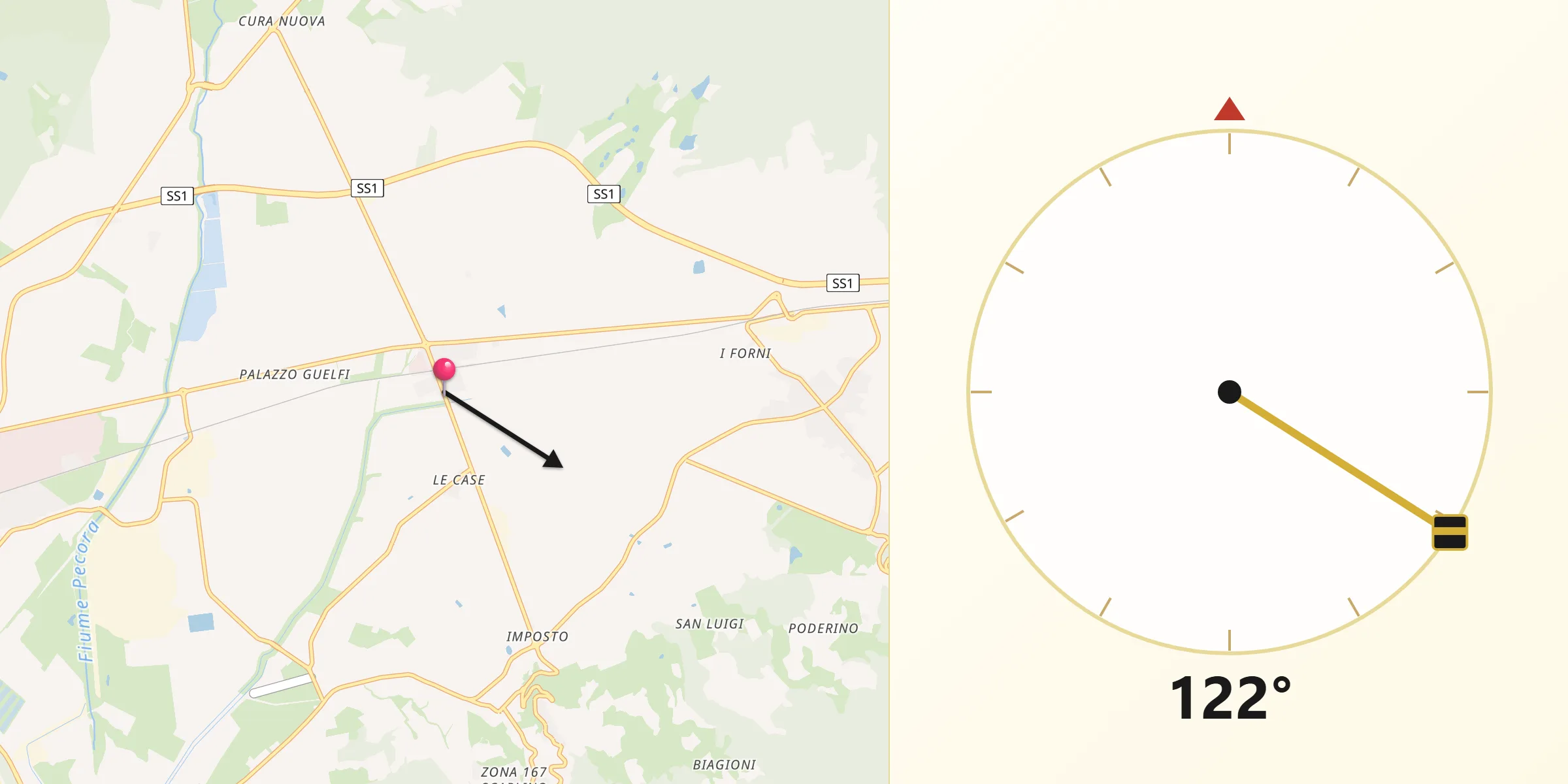 Direzione della Qibla da Scarlino Scalo