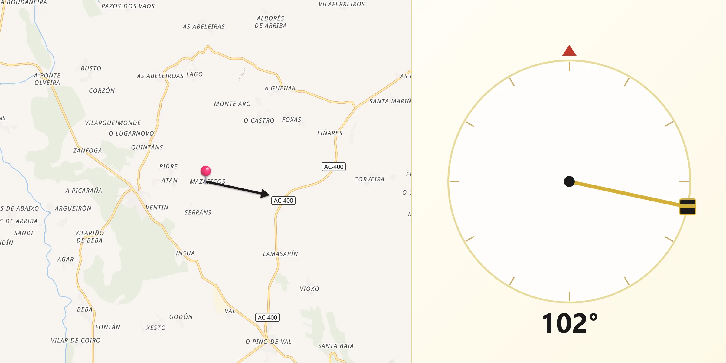 Dirección de la Qibla desde Mazaricos