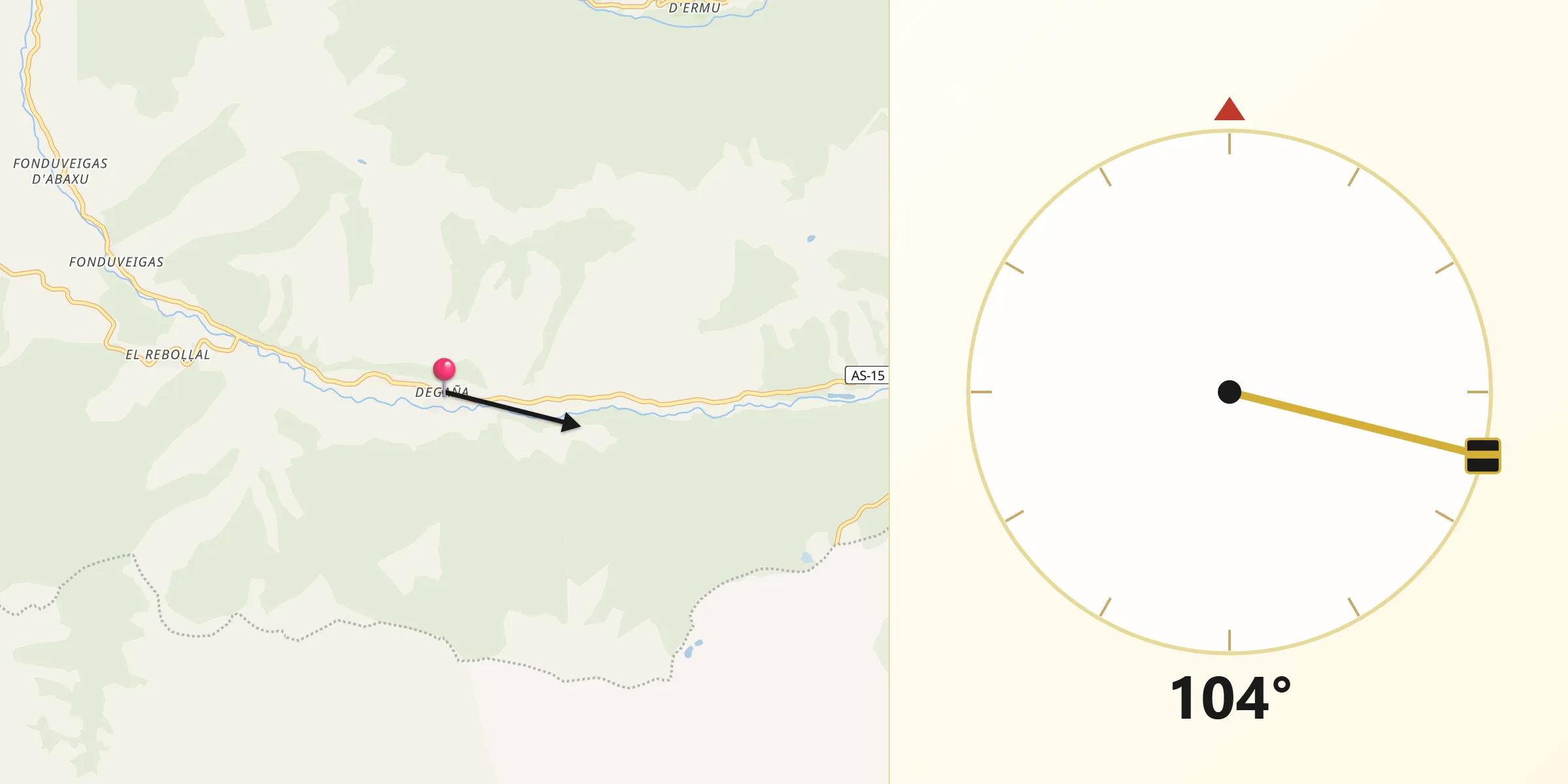 Dirección de la Qibla desde Degaña