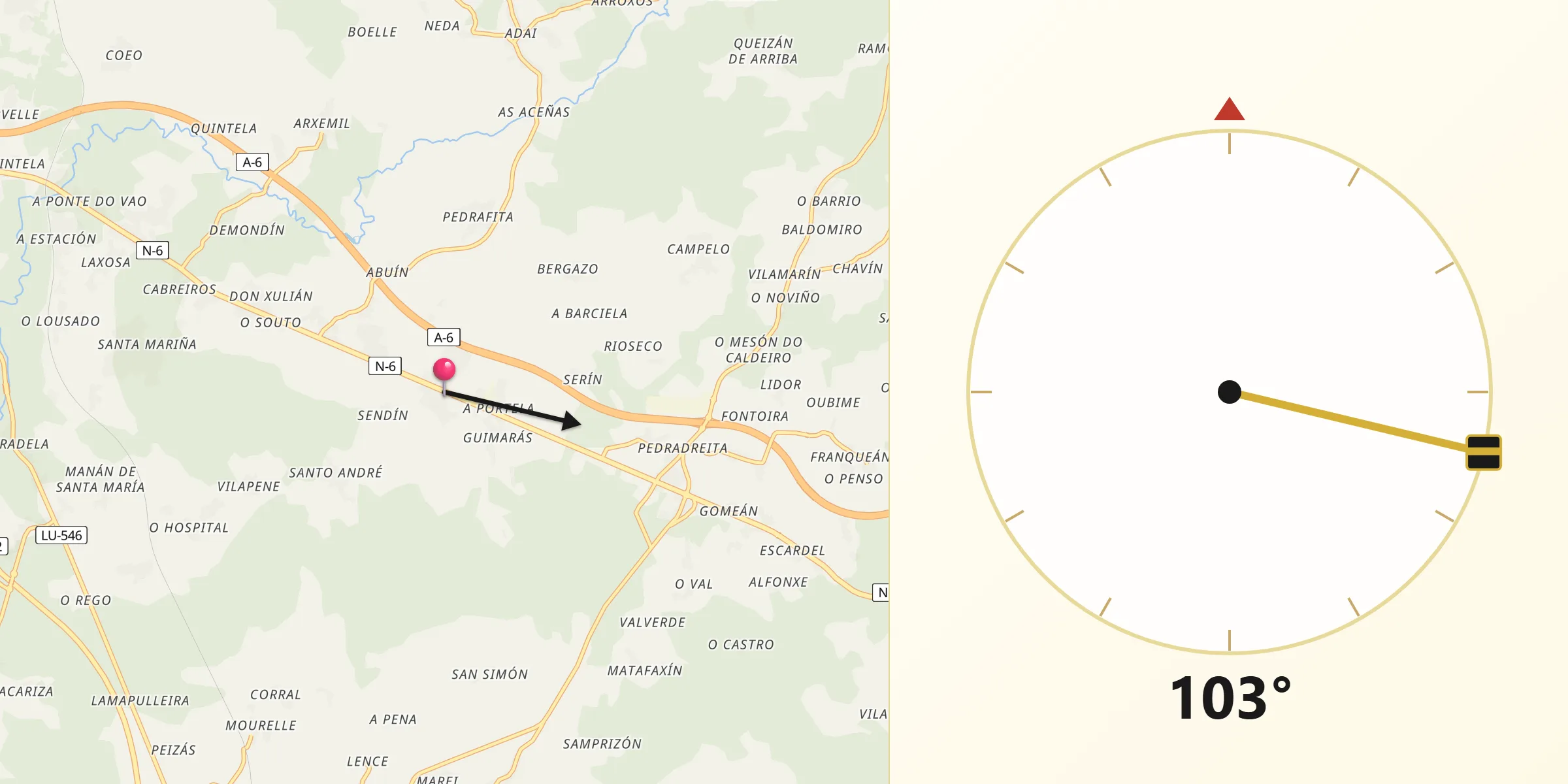 Dirección de la Qibla desde Corgo O