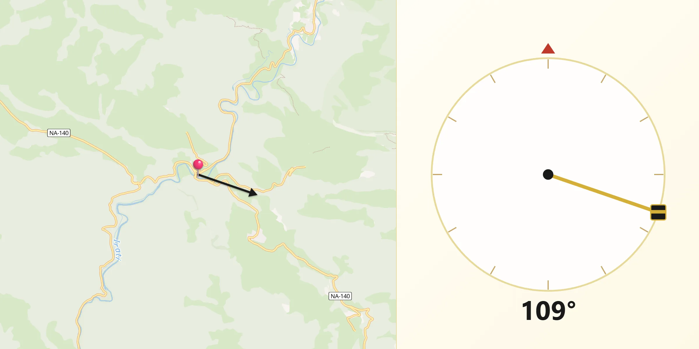 Dirección de la Qibla desde Aribe