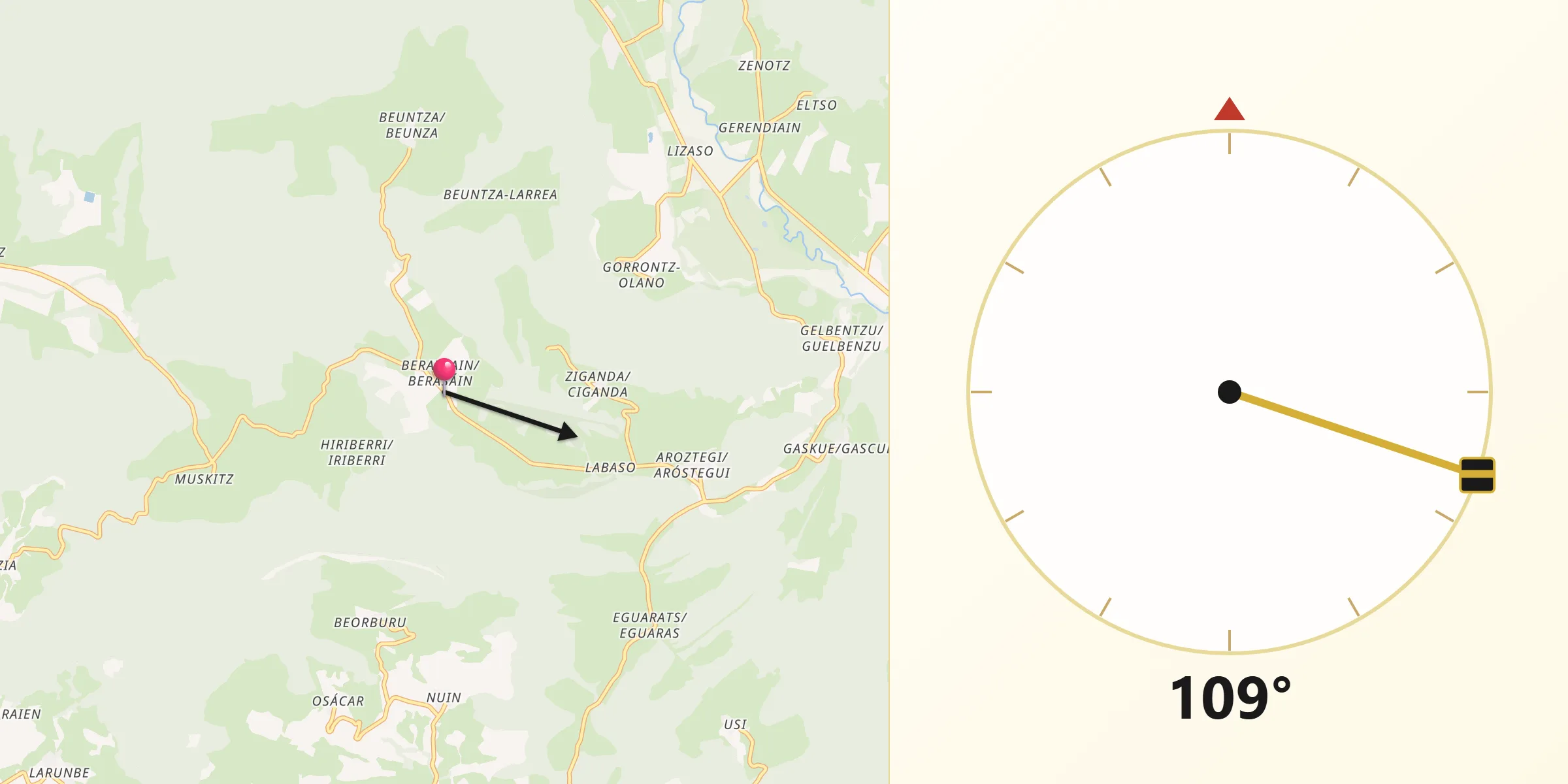 Dirección de la Qibla desde Atez