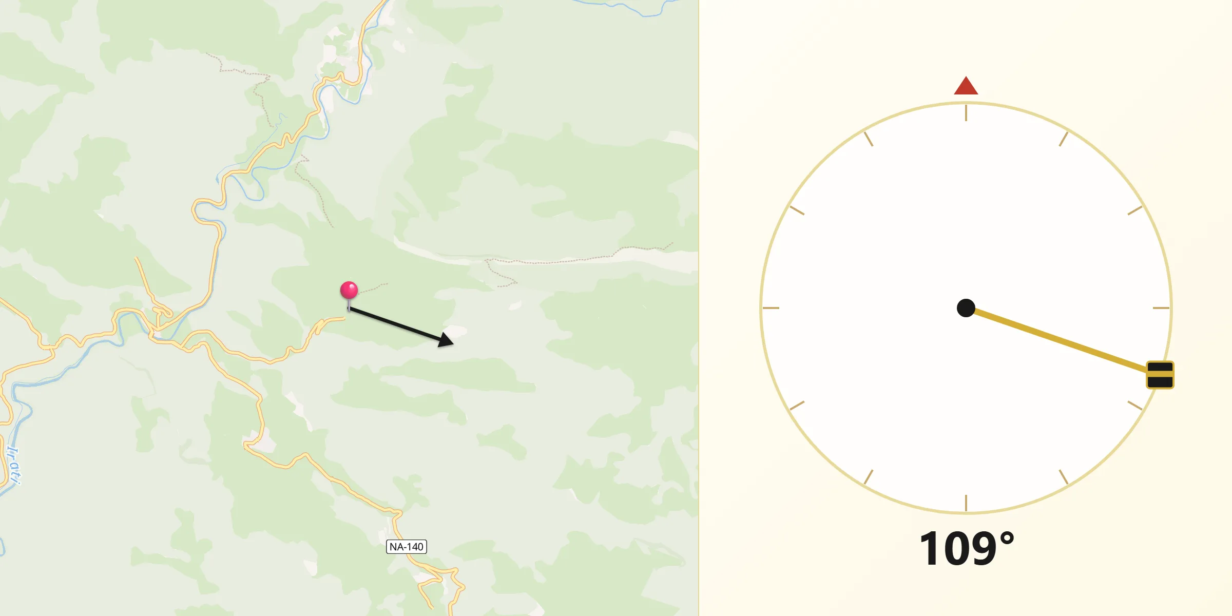 Dirección de la Qibla desde Hiriberri/Villanueva de Aezkoa