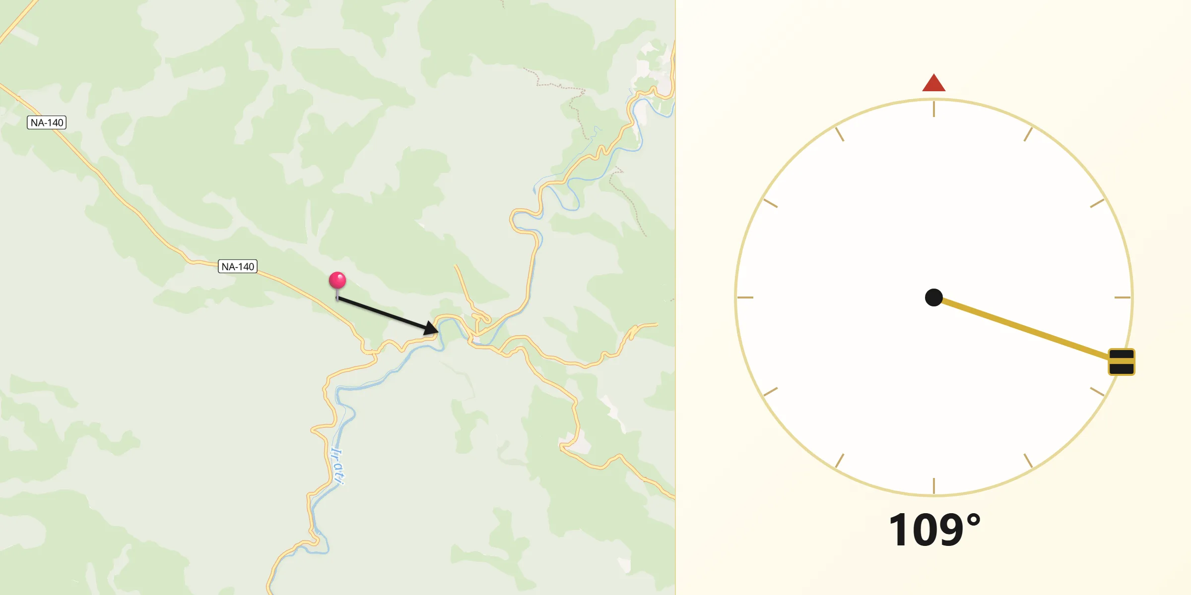 Dirección de la Qibla desde Garralda