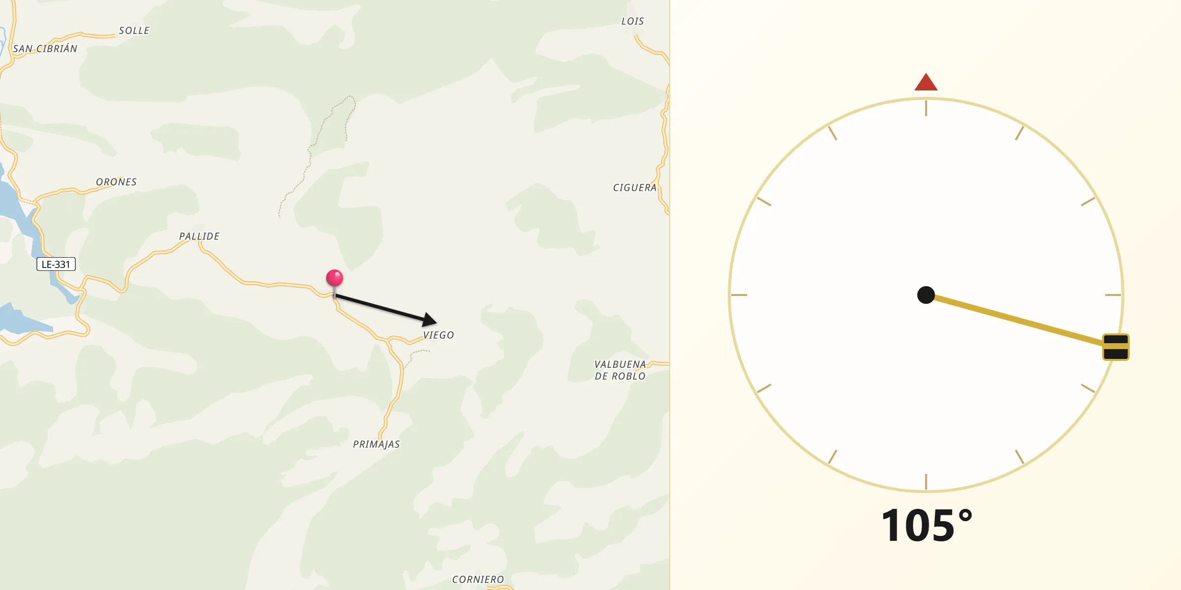 Dirección de la Qibla desde Reyero
