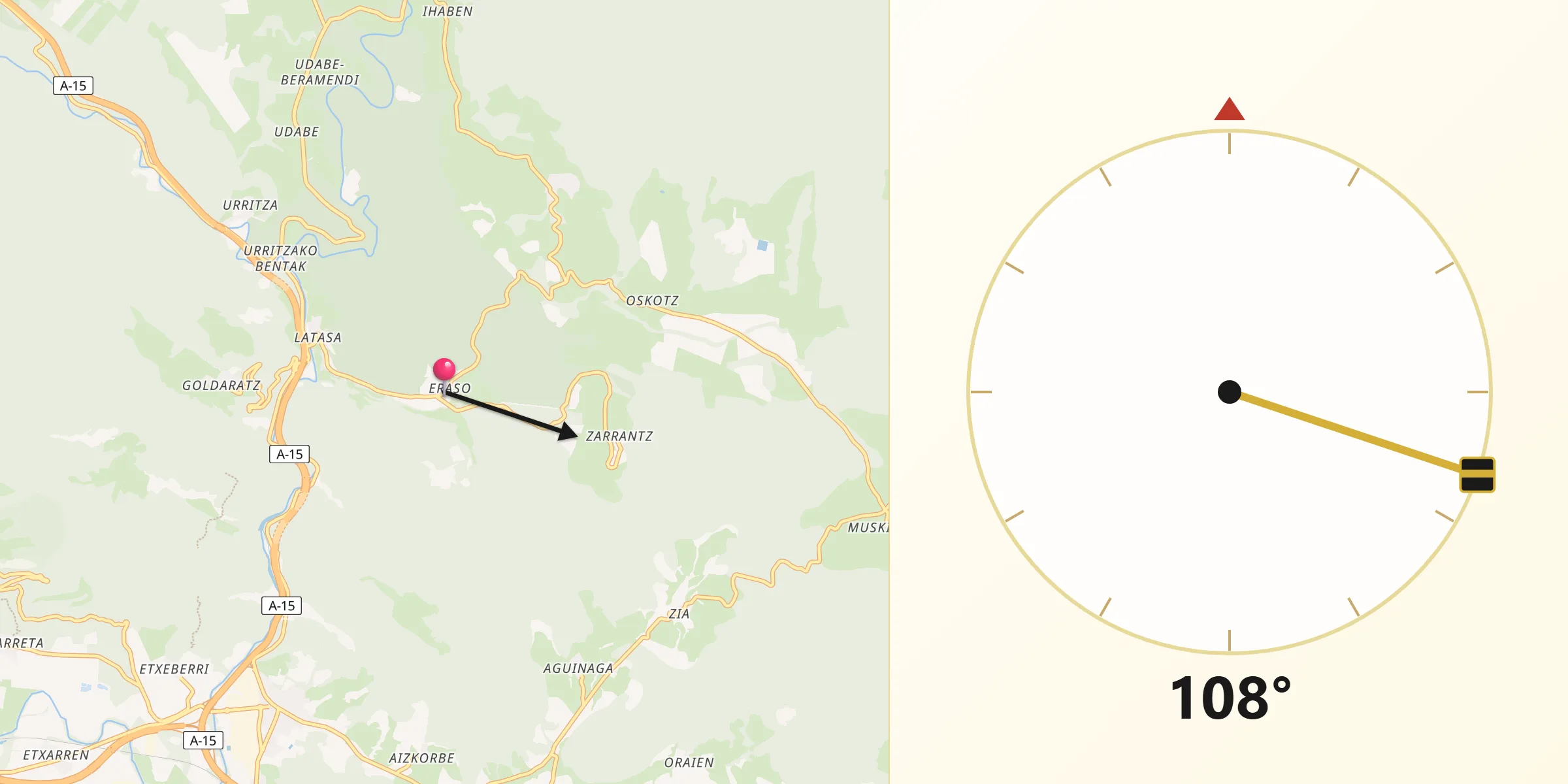 Dirección de la Qibla desde Imotz