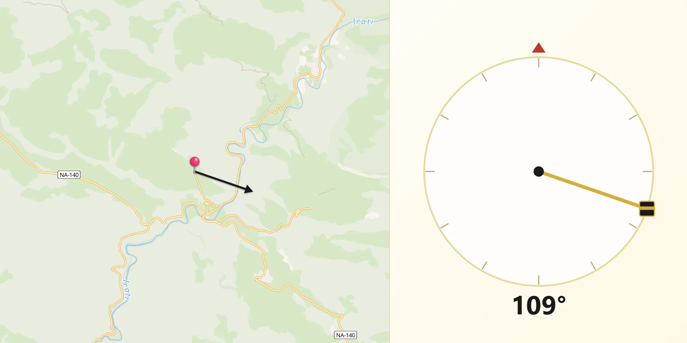 Dirección de la Qibla desde Aria